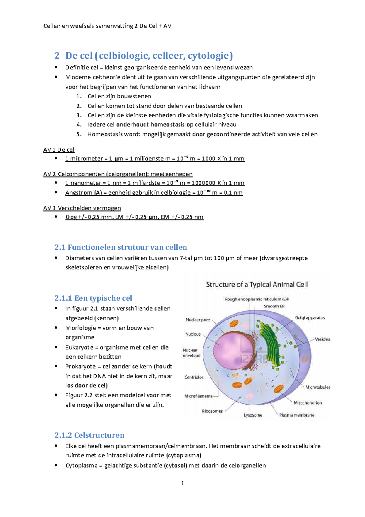 Samenvatting Cellen En Weefsels: De Cel En AV - 2 De Cel (celbiologie ...