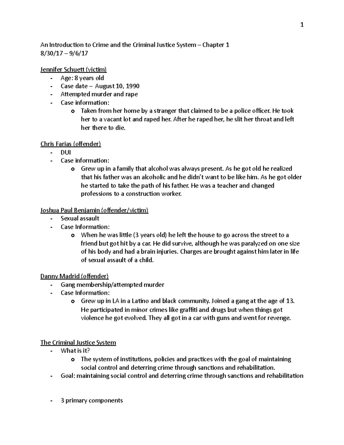 Chapter 1 - Lecture Notes 1 - An Introduction To Crime And The Criminal ...