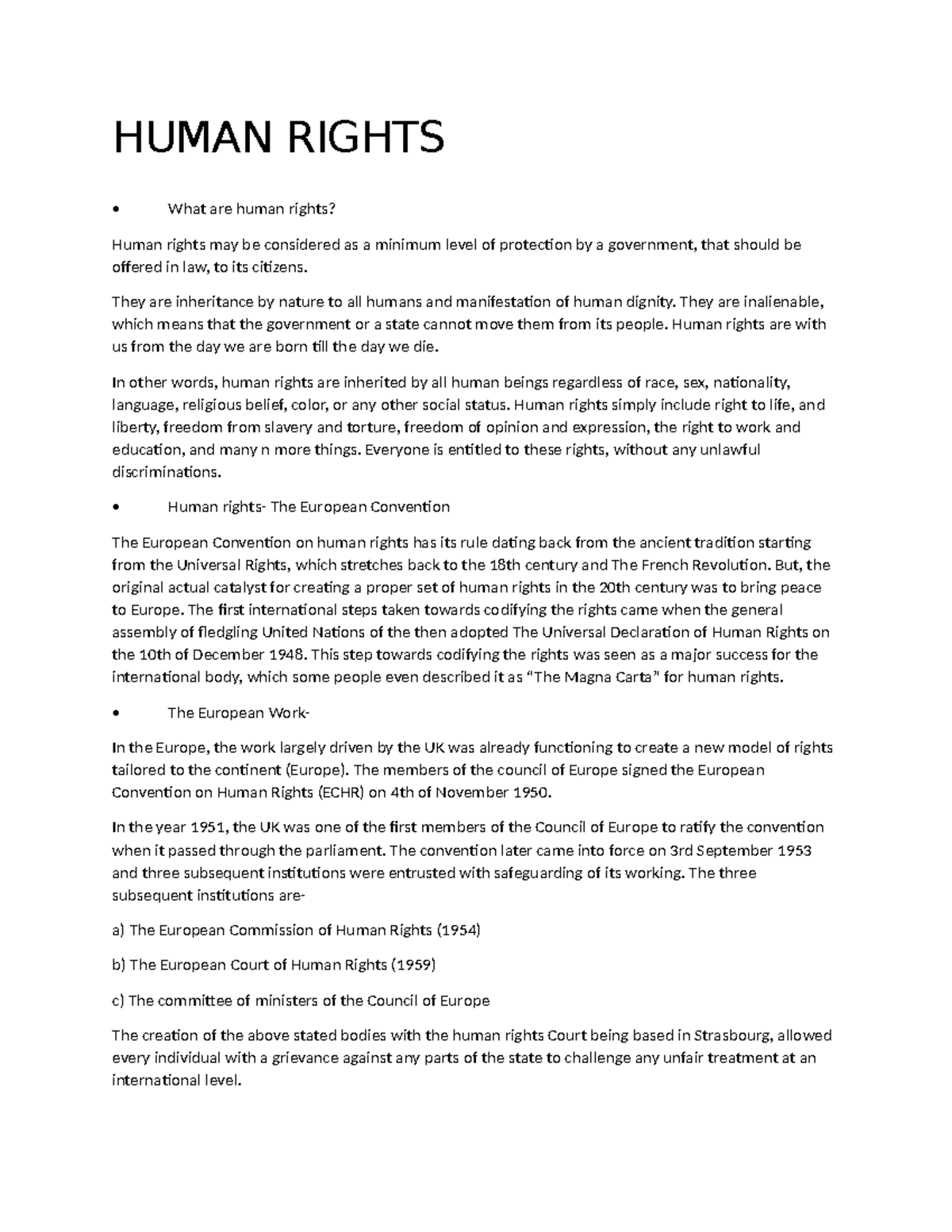 Human Rights - HUMAN RIGHTS • What are human rights? Human rights may ...