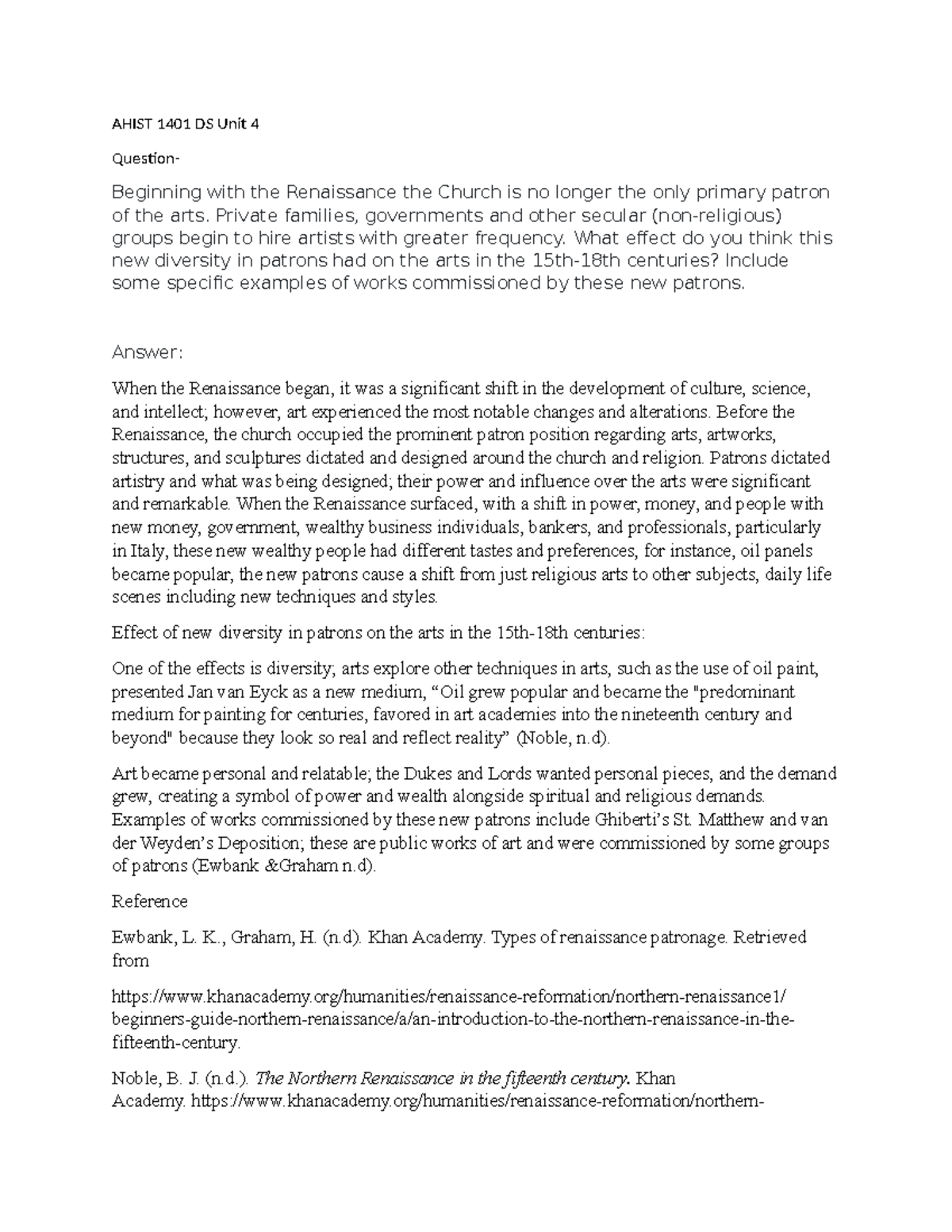 AHIST 1401 DS Unit 4 - DS Unit 4 - AHIST 1401 DS Unit 4 Question ...