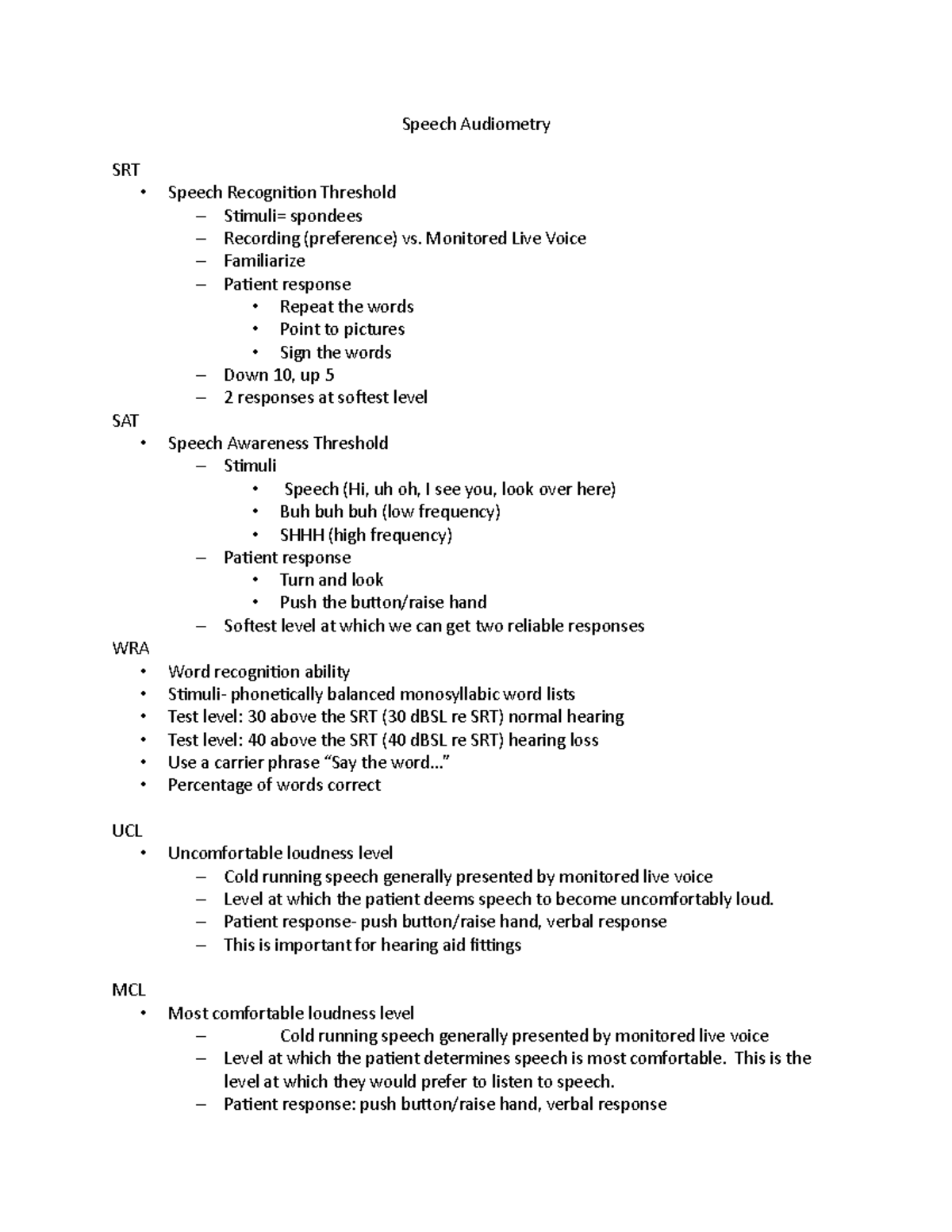 speech audiometry definition quizlet