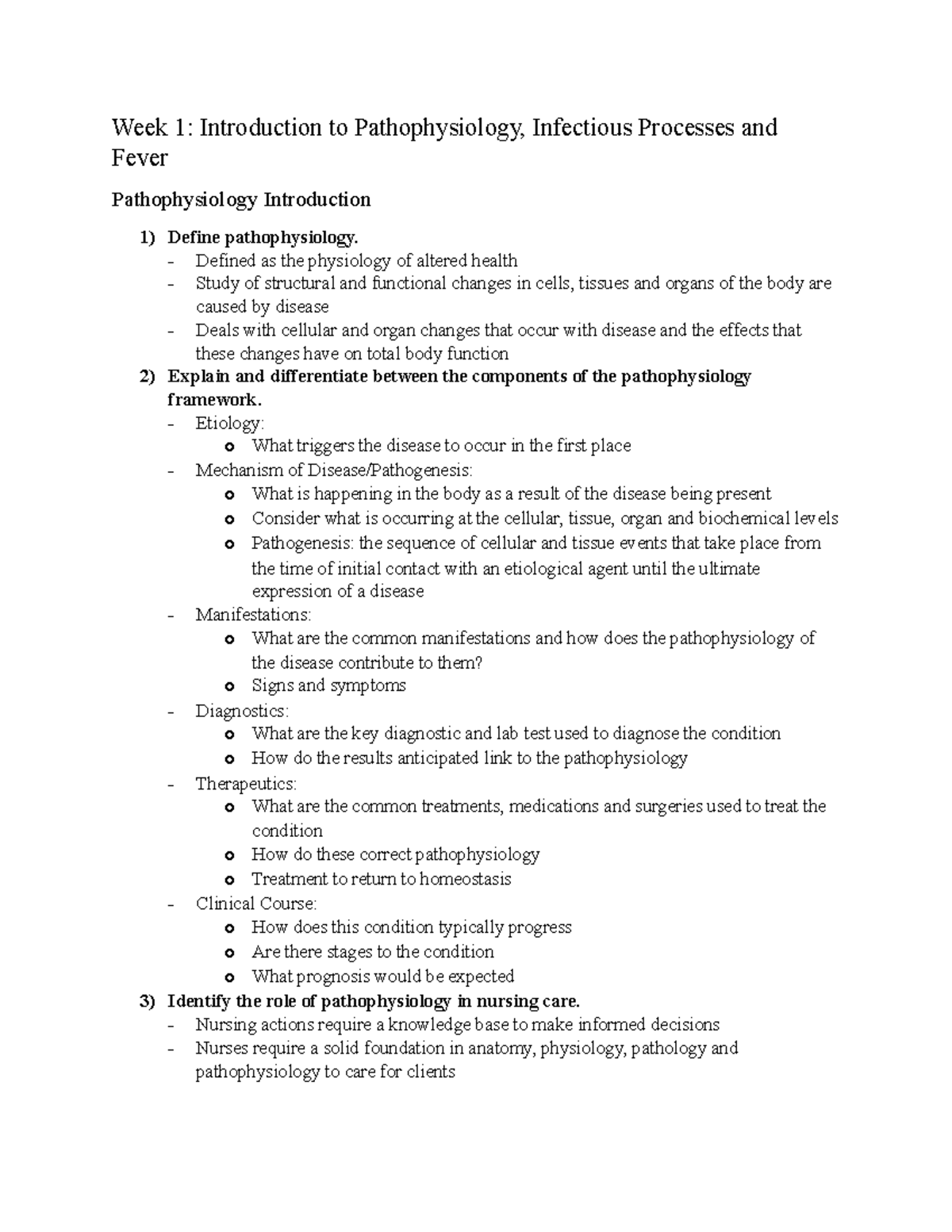 Week 1 Pathology - Week 1: Introduction To Pathophysiology, Infectious ...