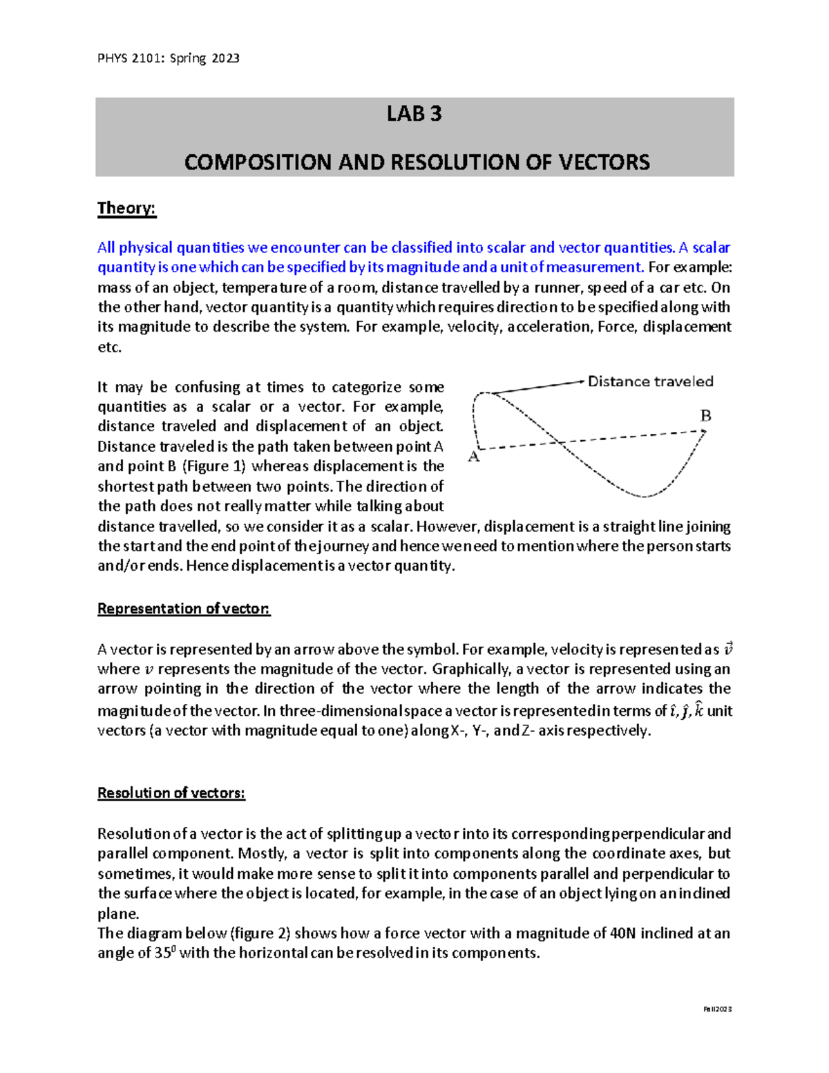 Lab 3 - LAB 3 COMPOSITION AND RESOLUTION OF VECTORS Theory: All ...