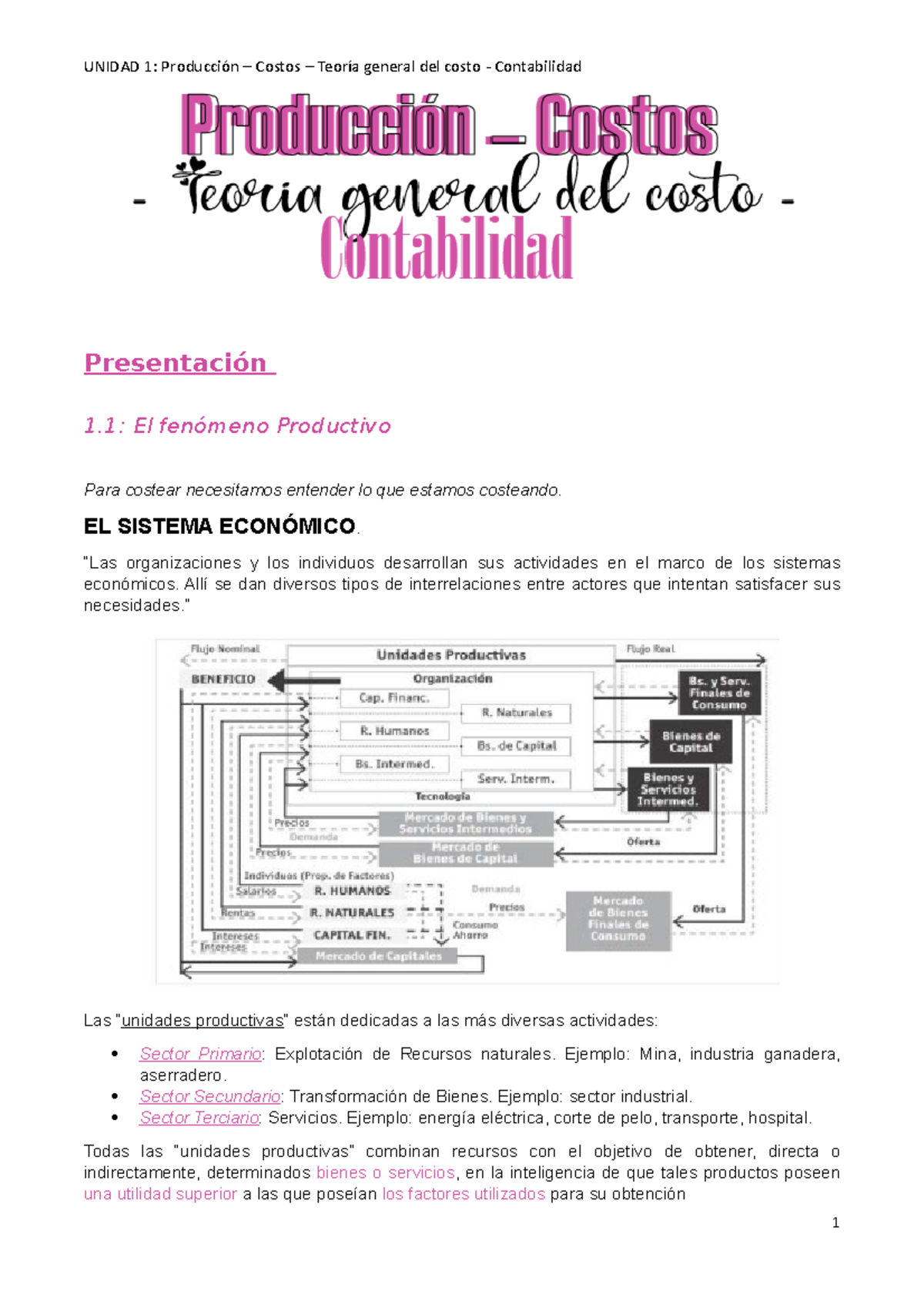Unidad 1 (Produccion - Costo - Teoria general del costo - Contabilidad ...