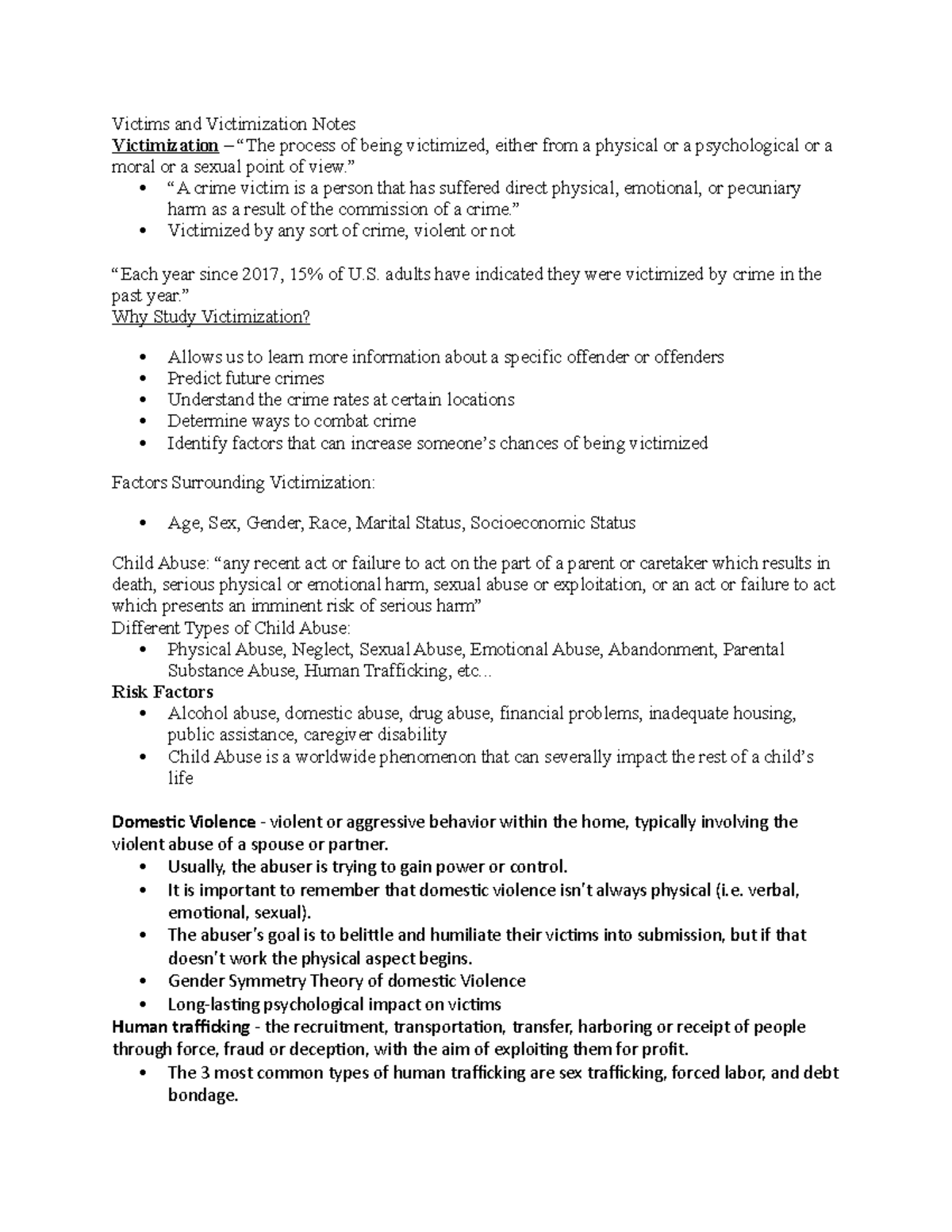 Victims and Victimization Notes - Victims and Victimization Notes ...