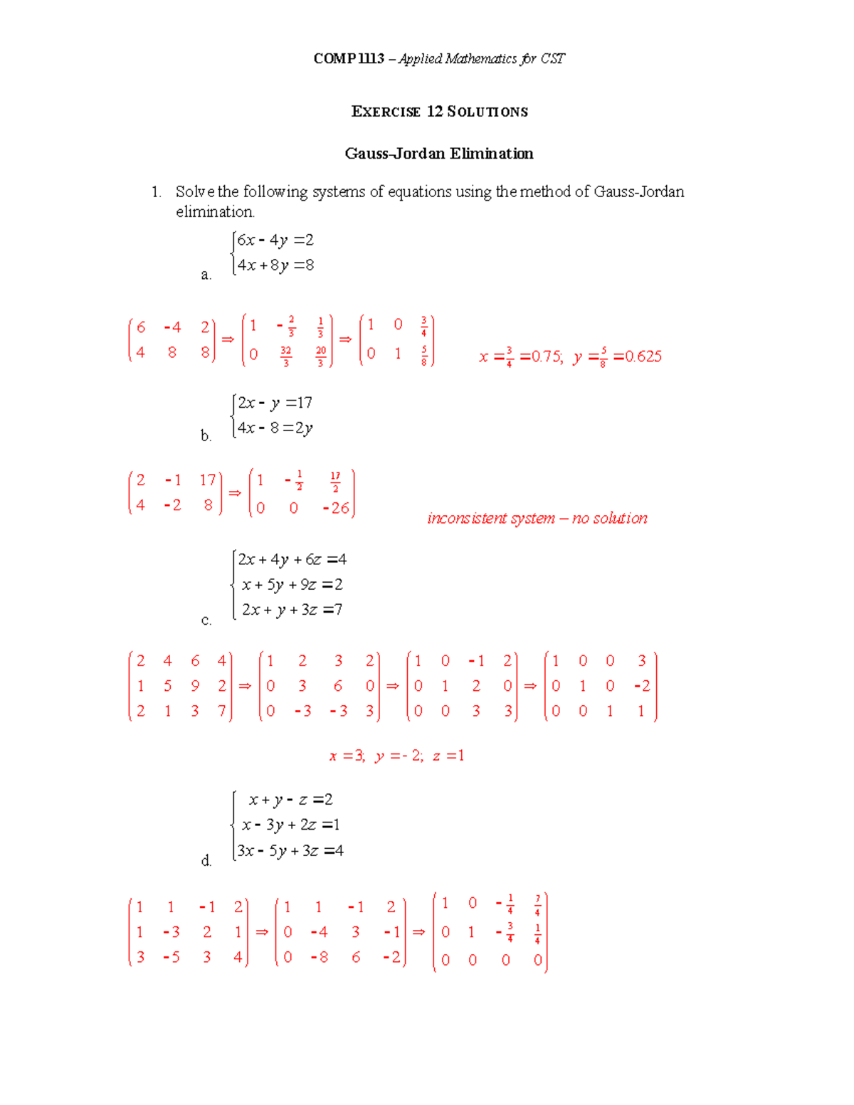 Exercise 12 Matrices Solutions Comp 1113 Applied Mathematics Studocu