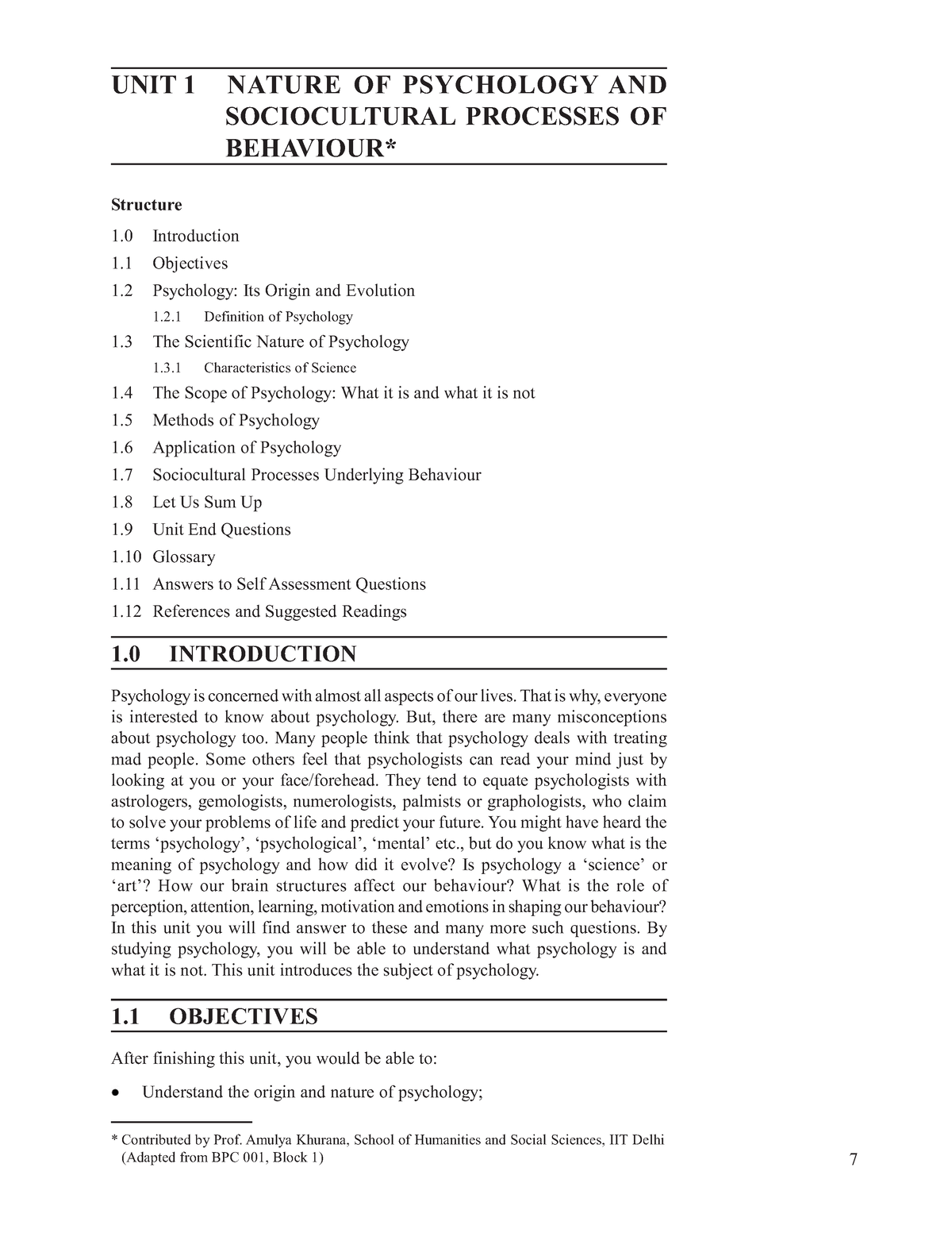 Unit-1 - Notes Of BPCC101 First Unit - Nature Of Psychology And ...