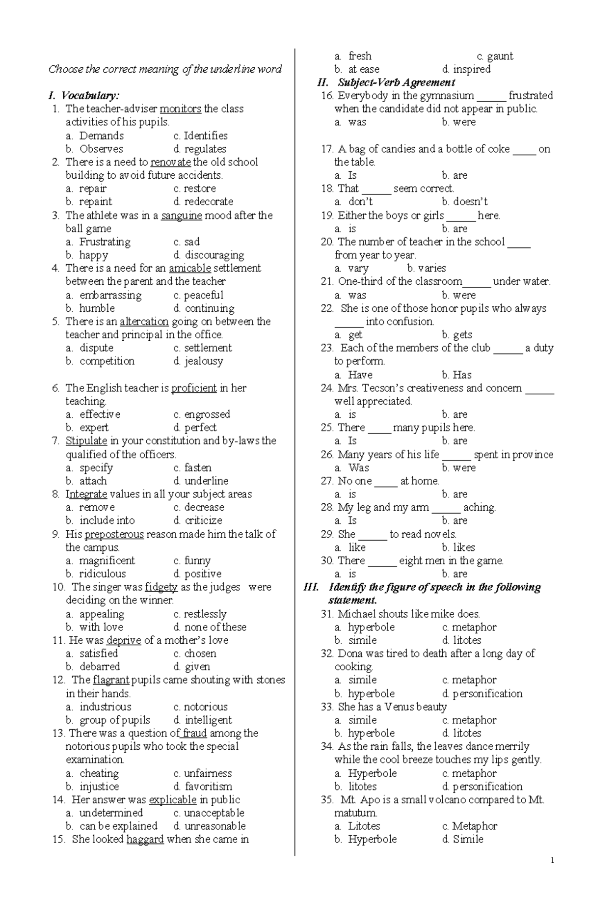 English Test Questions And Answers - Choose the correct meaning of the ...