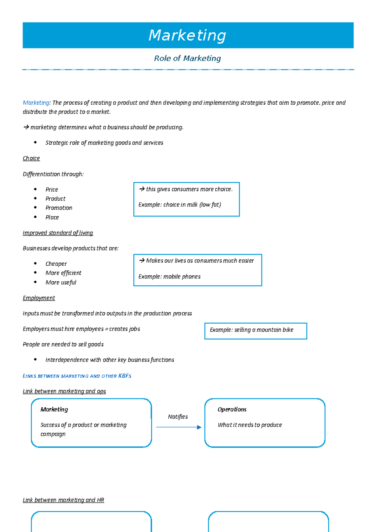 Marketing Notes - Marketing Role of Marketing Marketing: The process of ...