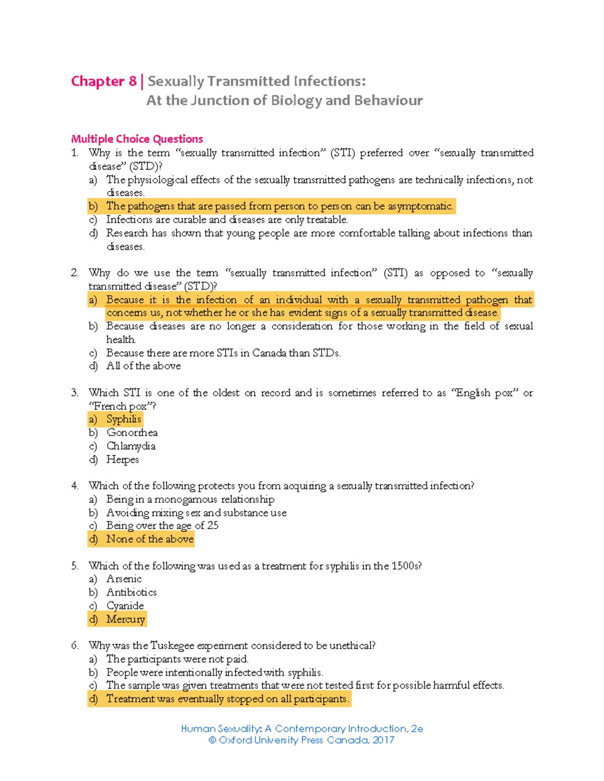 Chapter 8 Practice Questions Human Sexuality A Contemporary