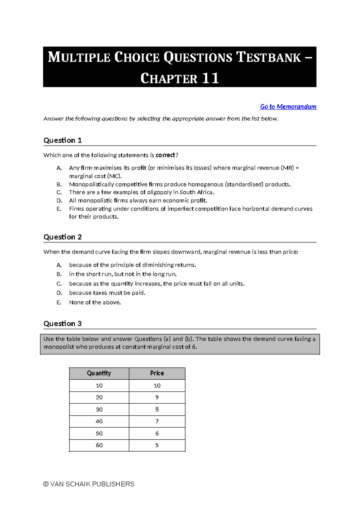 Economics 5 MCQ C11 - Mem - MULTIPLE CHOICE QUESTIONS TESTBANK ...