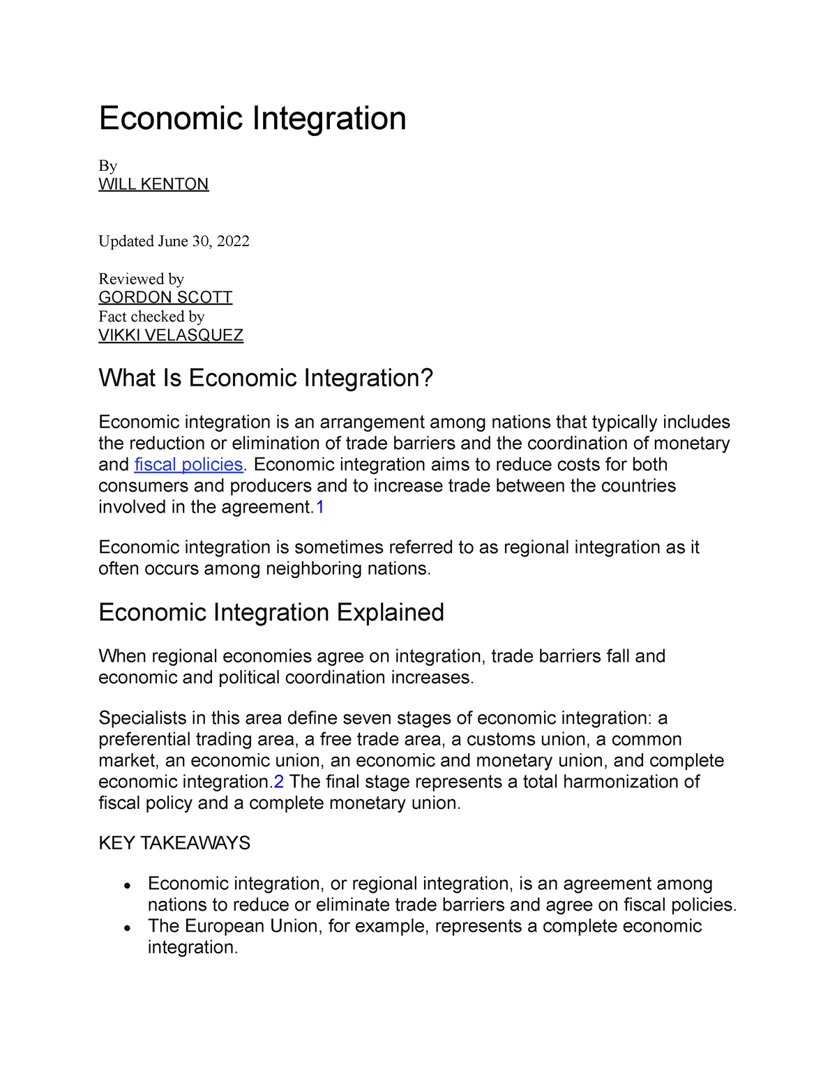 Week 11 - Economic Integration - Economic Integration By WILL KENTON ...