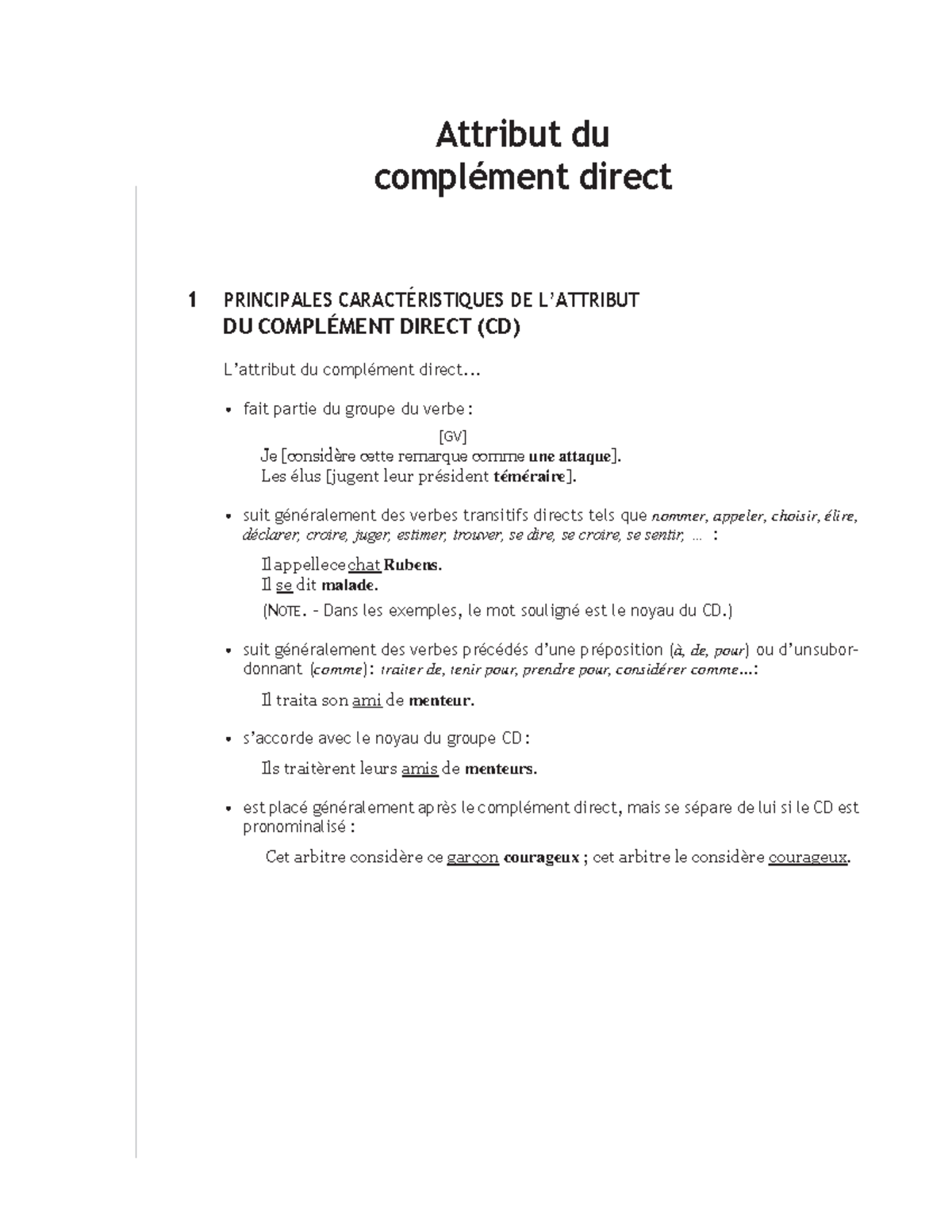 Attribut du complément direct - Attribut du complément direct 1 ...