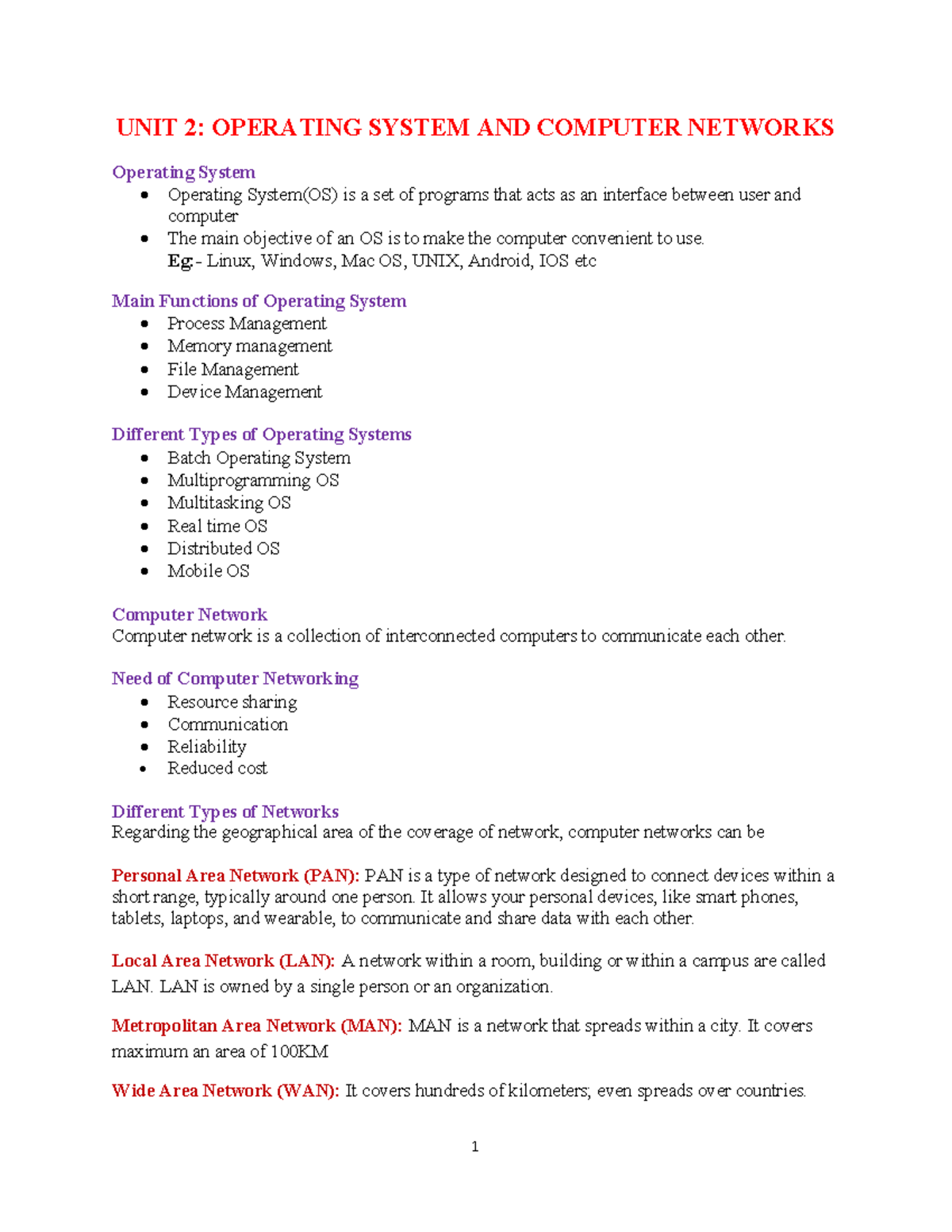 Unit 2-Operating System and Networks - UNIT 2: OPERATING SYSTEM AND ...