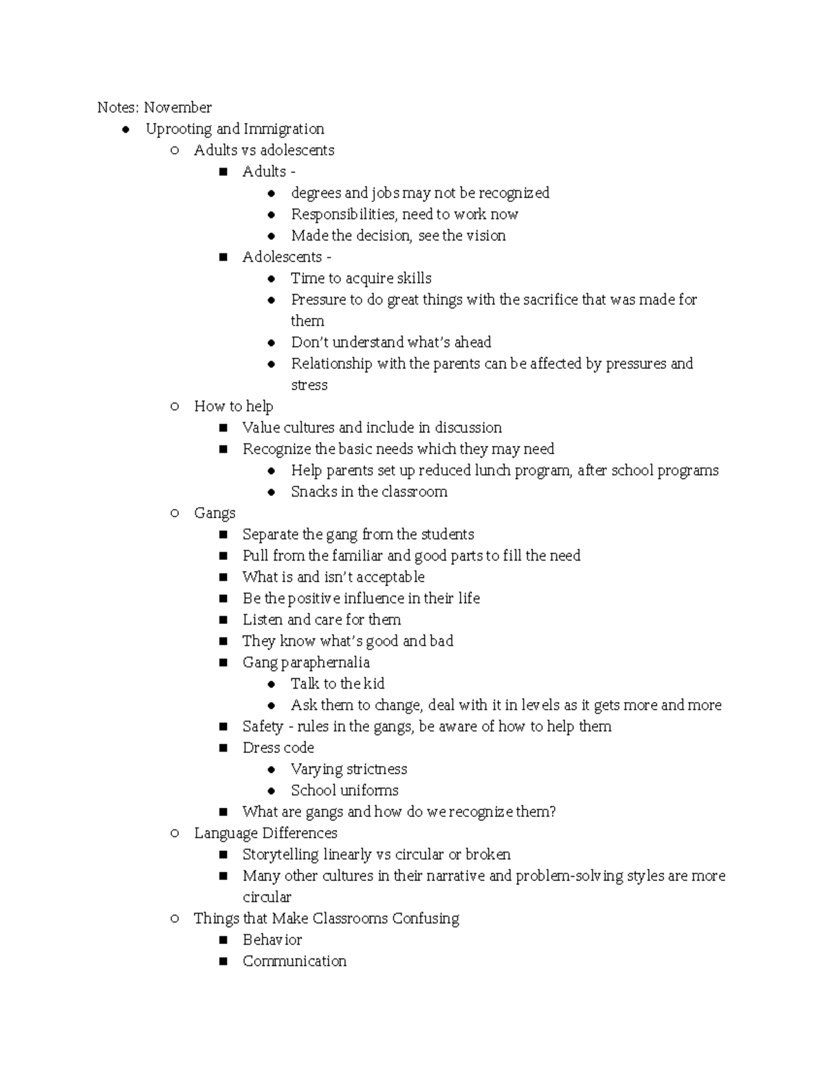 Multicultural Instruction Notes 3/3 - Notes: November Uprooting and ...