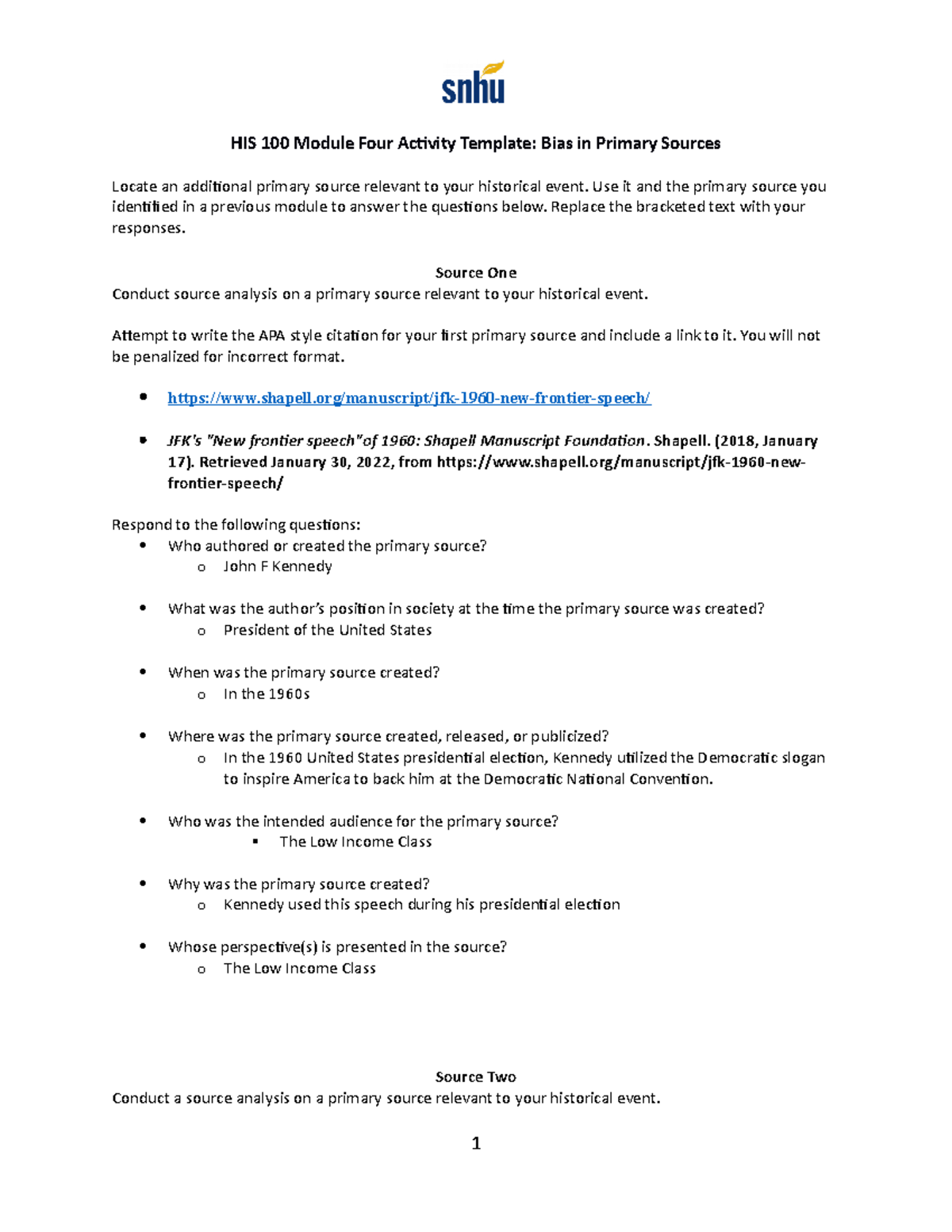 Module Four Activity Bias - HIS 100 Module Four Activity Template: Bias ...