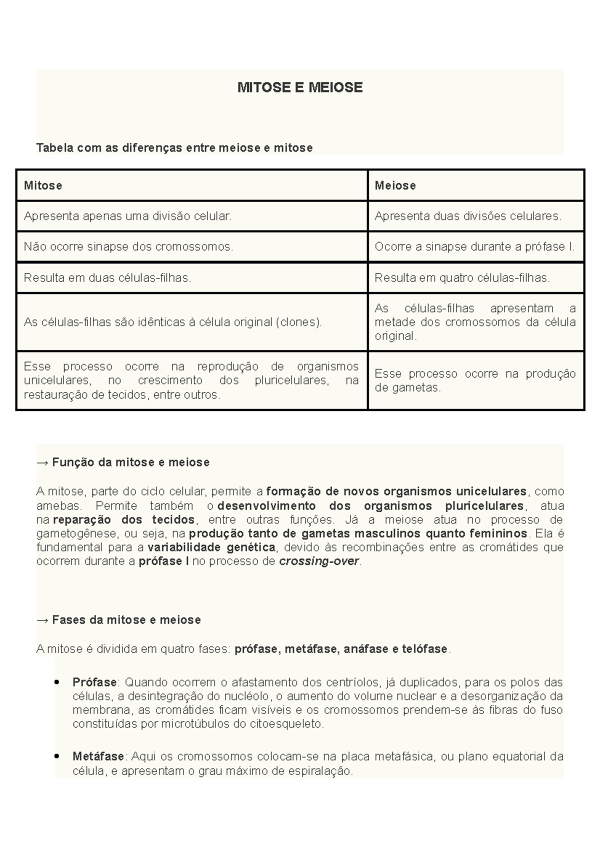 Mitose e meiose: tabela comparativa e exercícios - Escola Kids