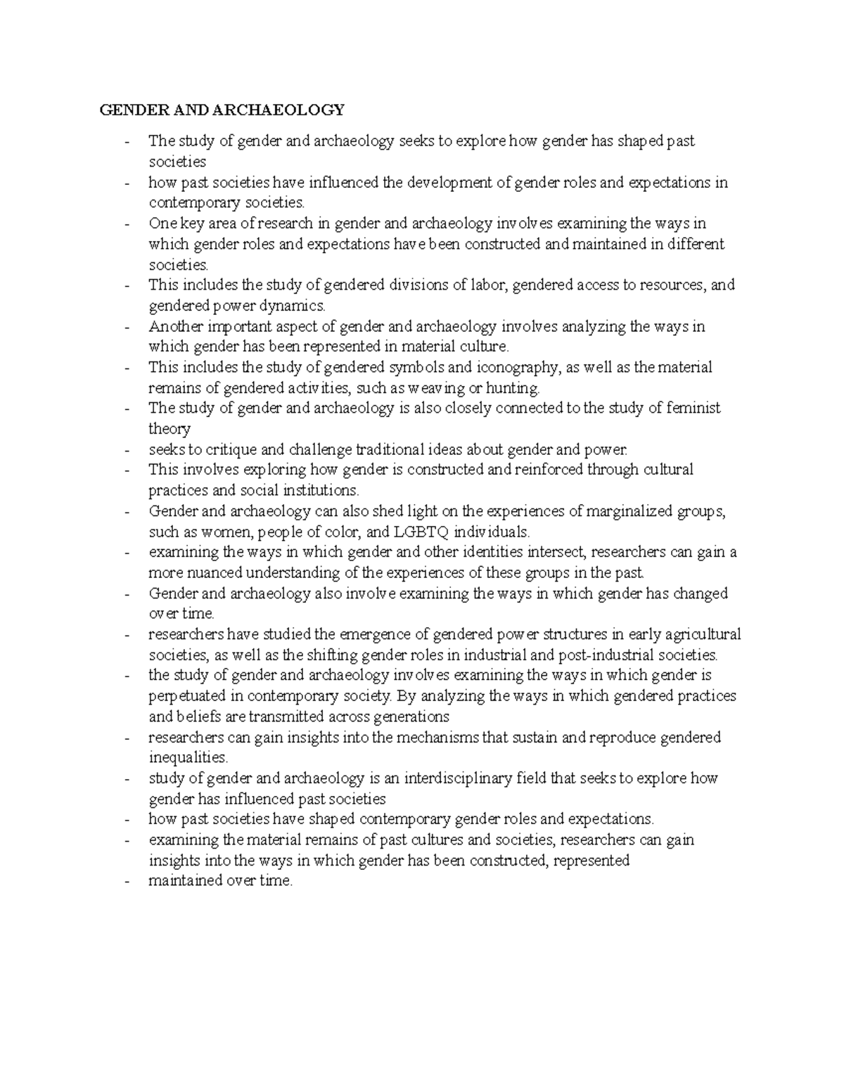 Gender AND Archaeology Notes 1 GENDER AND ARCHAEOLOGY The study of