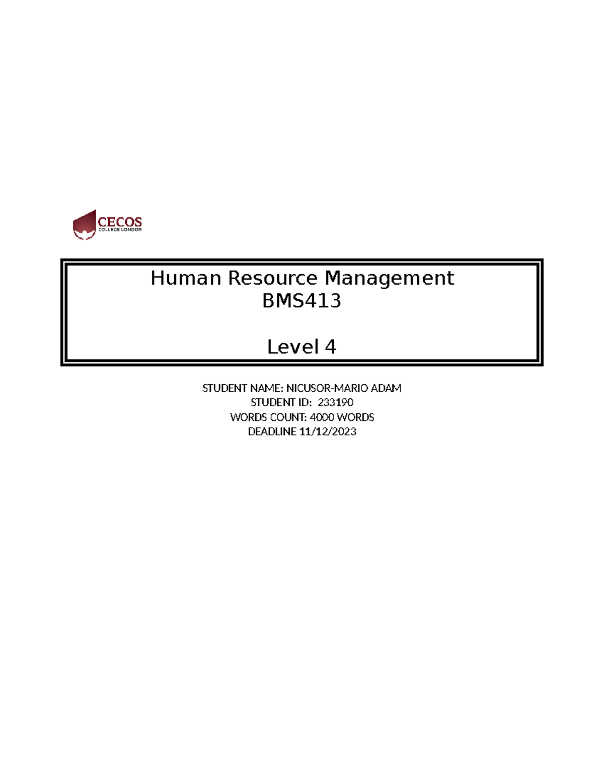 BMS413 Nicusor- Mario ADAM - Human Resource Management BMS Level 4 ...