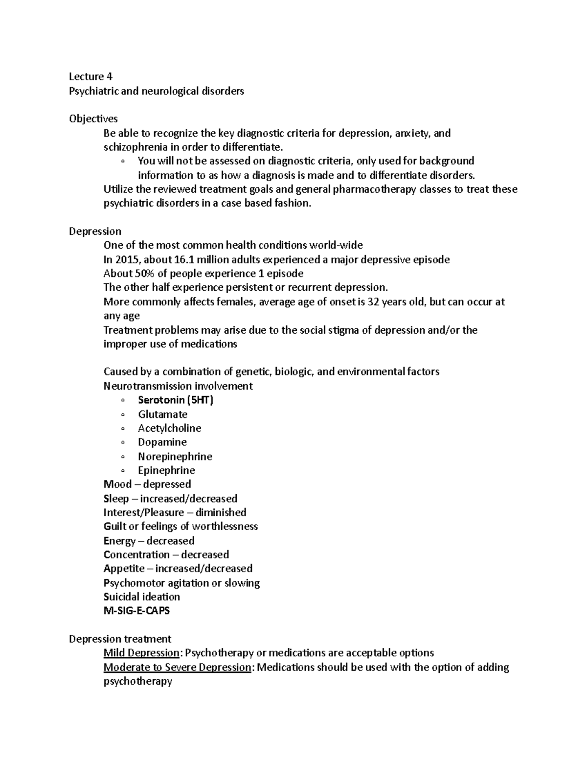 Lecture 4 Psychiatric And Neurological Diseases Lecture 4