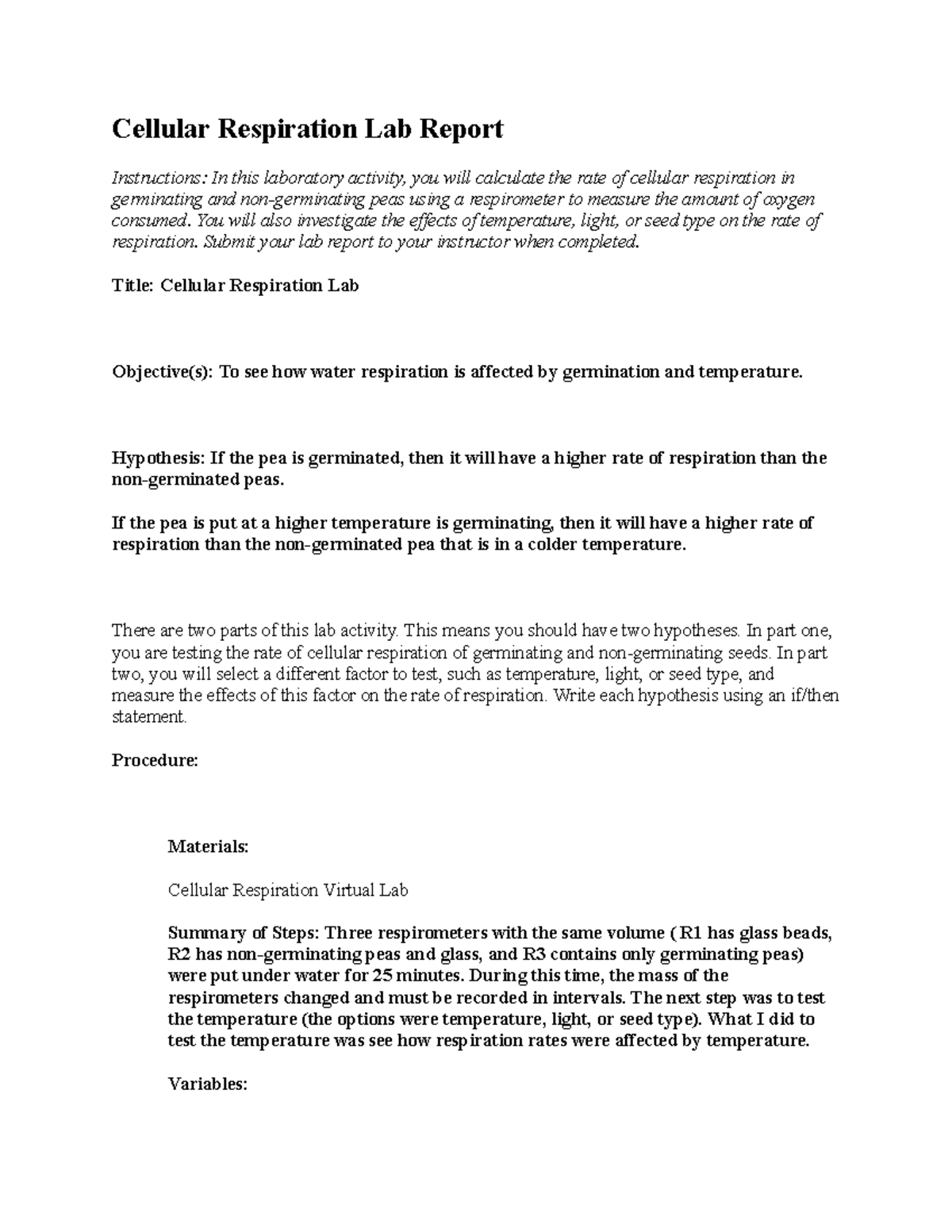 03 05 cellular respiration lab report Cellular Respiration Lab Report