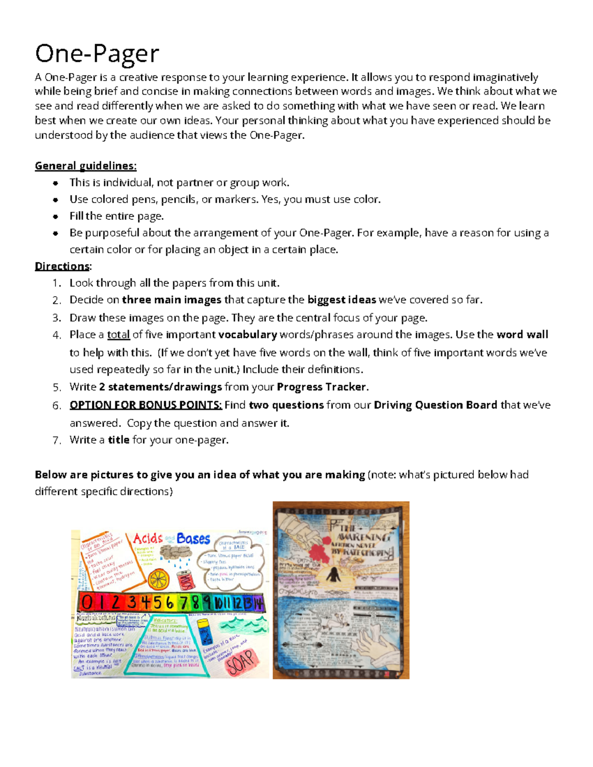 One pager directions and checklist one pager a one pager is a