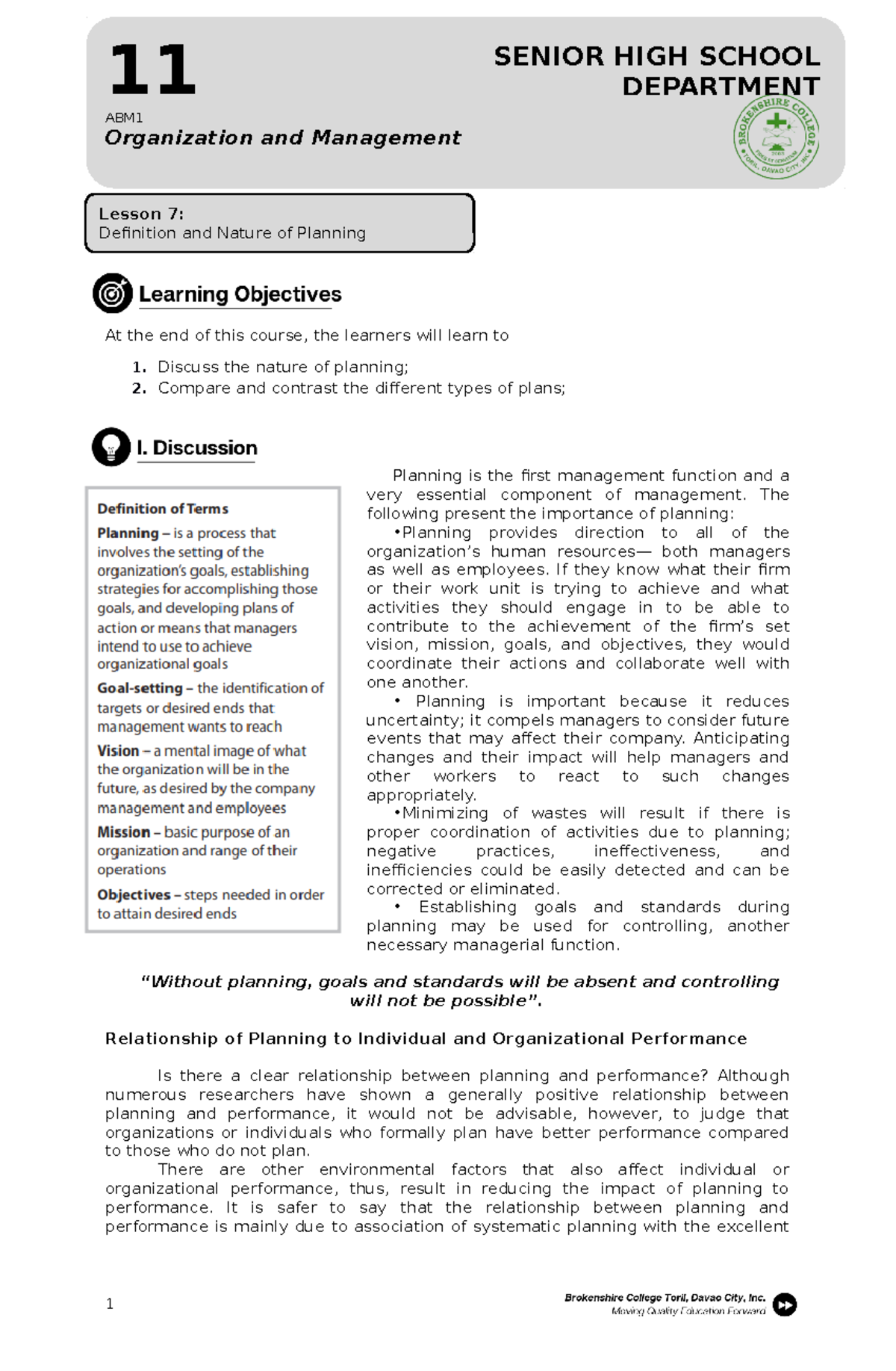 definition-and-nature-of-planning-planing-at-different-levels-in-the