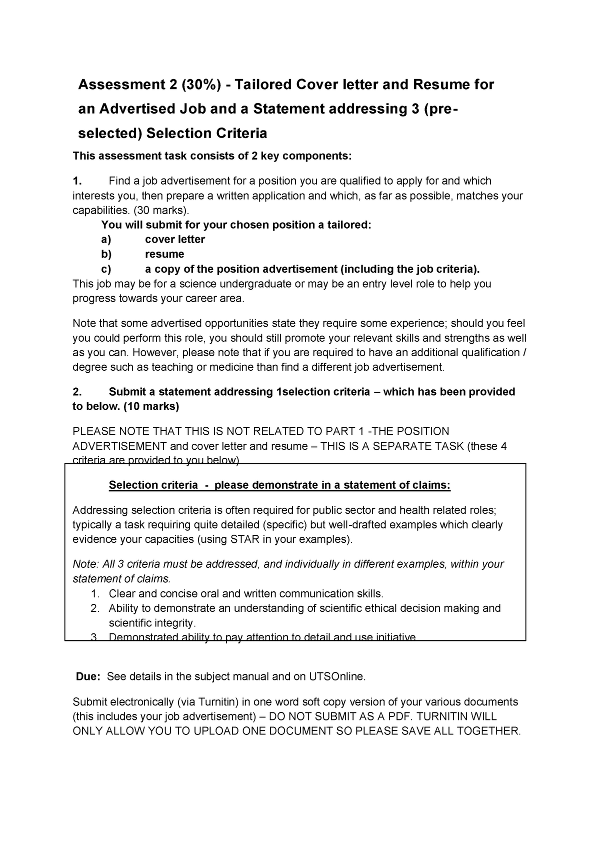 example of cover letter with selection criteria