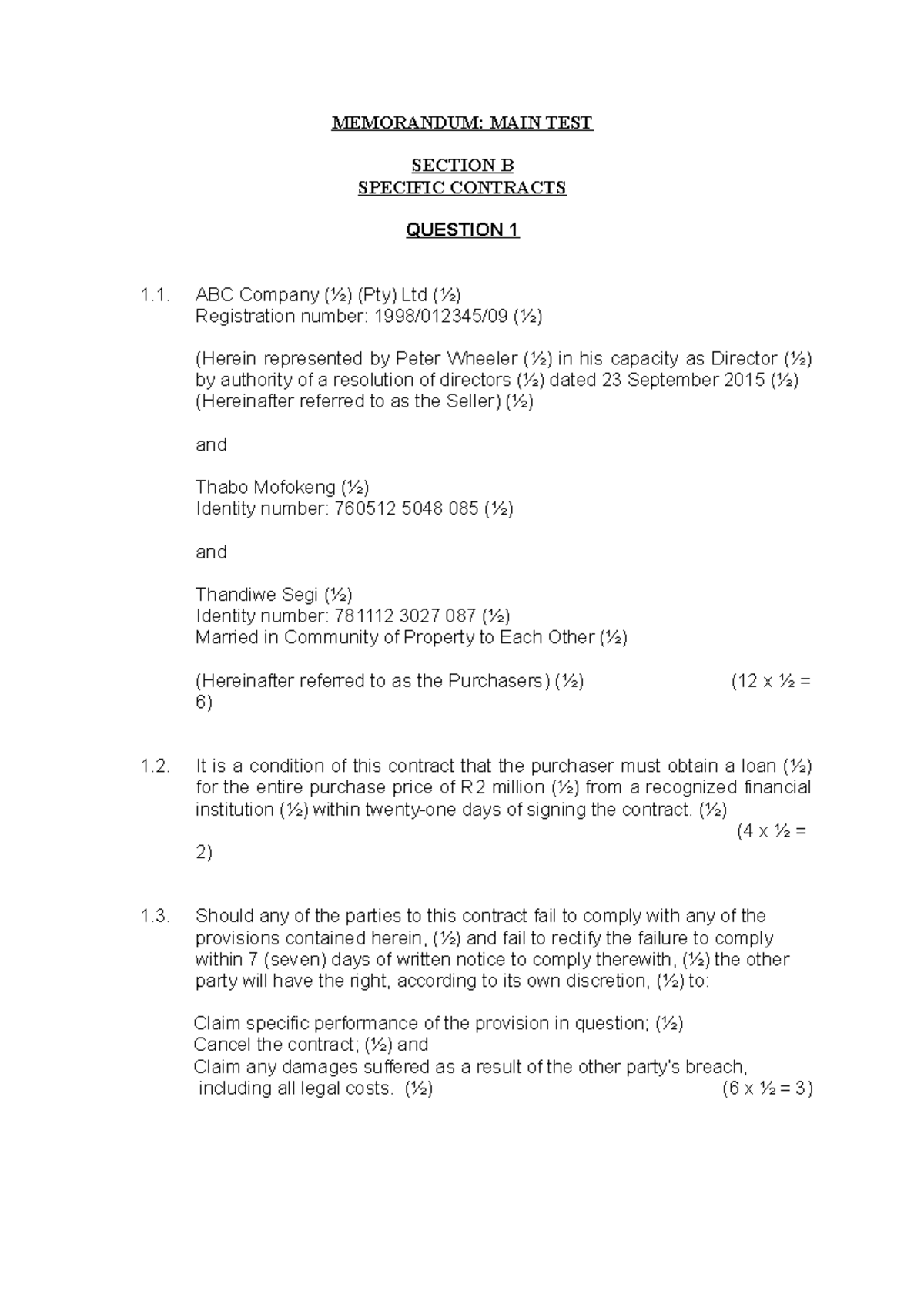 Memorandum MAIN TEST Section B - MEMORANDUM: MAIN TEST SECTION B ...