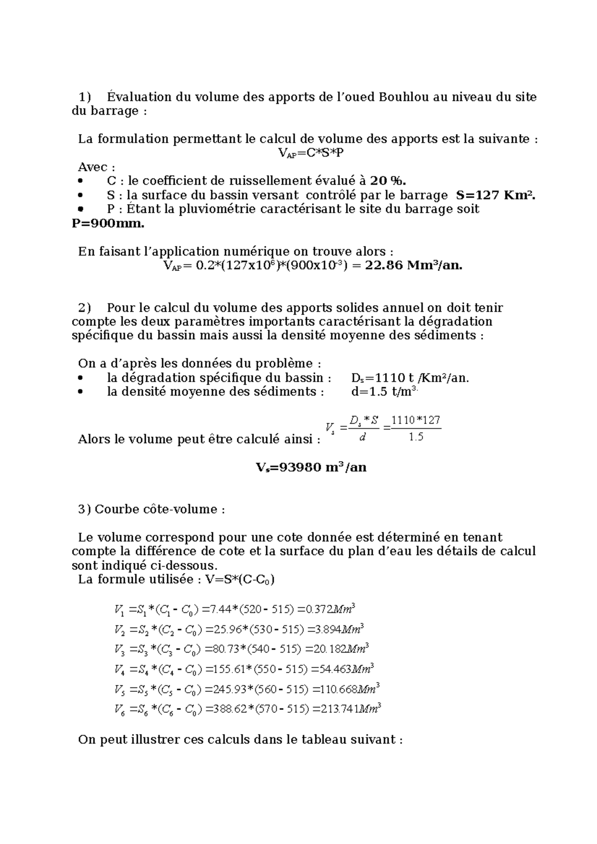 Évaluation du volume des apports de l - S : la surface du bassin ...