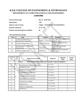 Cse Th Sem Se Notes On Software Engineering Cse Th Sem Unit I