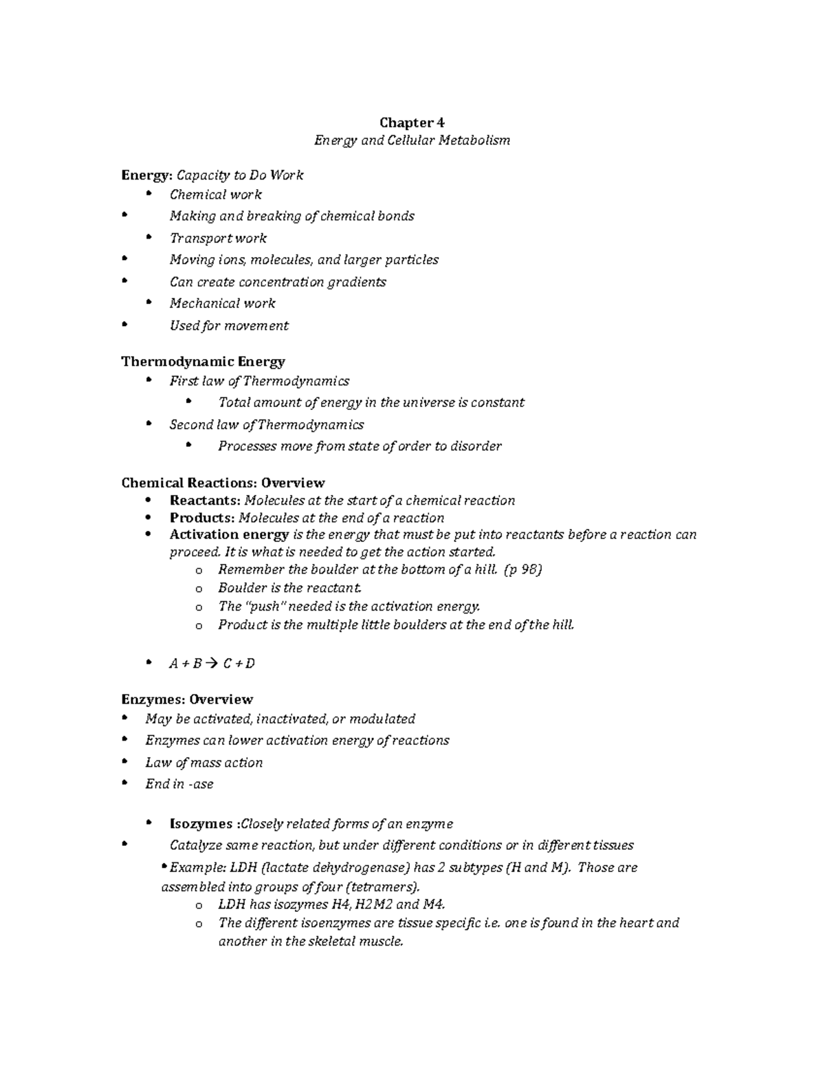 Chap 4 Lecture Outline - Chapter 4 Energy and Cellular Metabolism ...