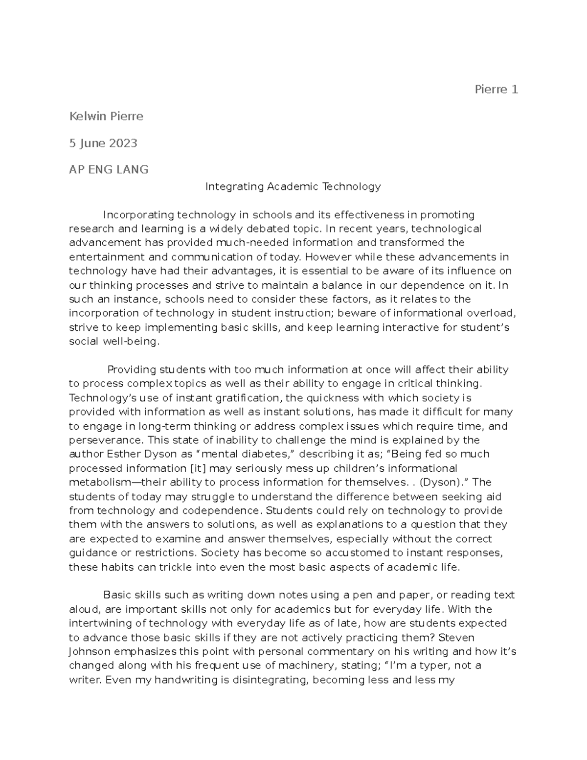 ap lang technology synthesis essay