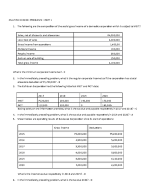 Income Taxation Chapter 16 - MULTIPLE CHOICE: PROBLEMS – PART 1 The ...