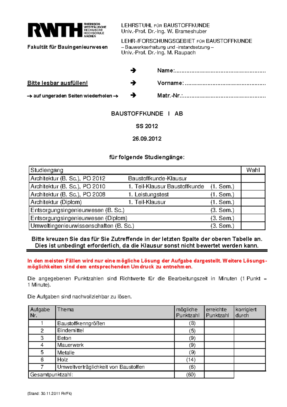 BSK I AB SS 12 - Klausur - LEHRSTUHLFÜRBAUSTOFFKUNDE Univ.-Prof. Dr ...