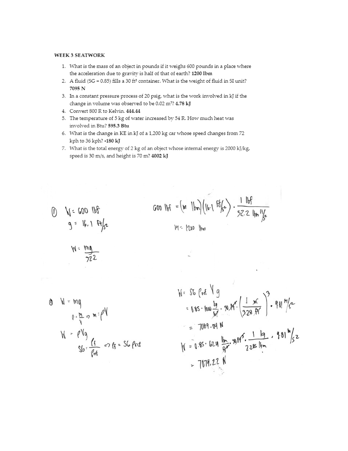 Seatwork(with Answers) - Thermodynamics 1 - Studocu