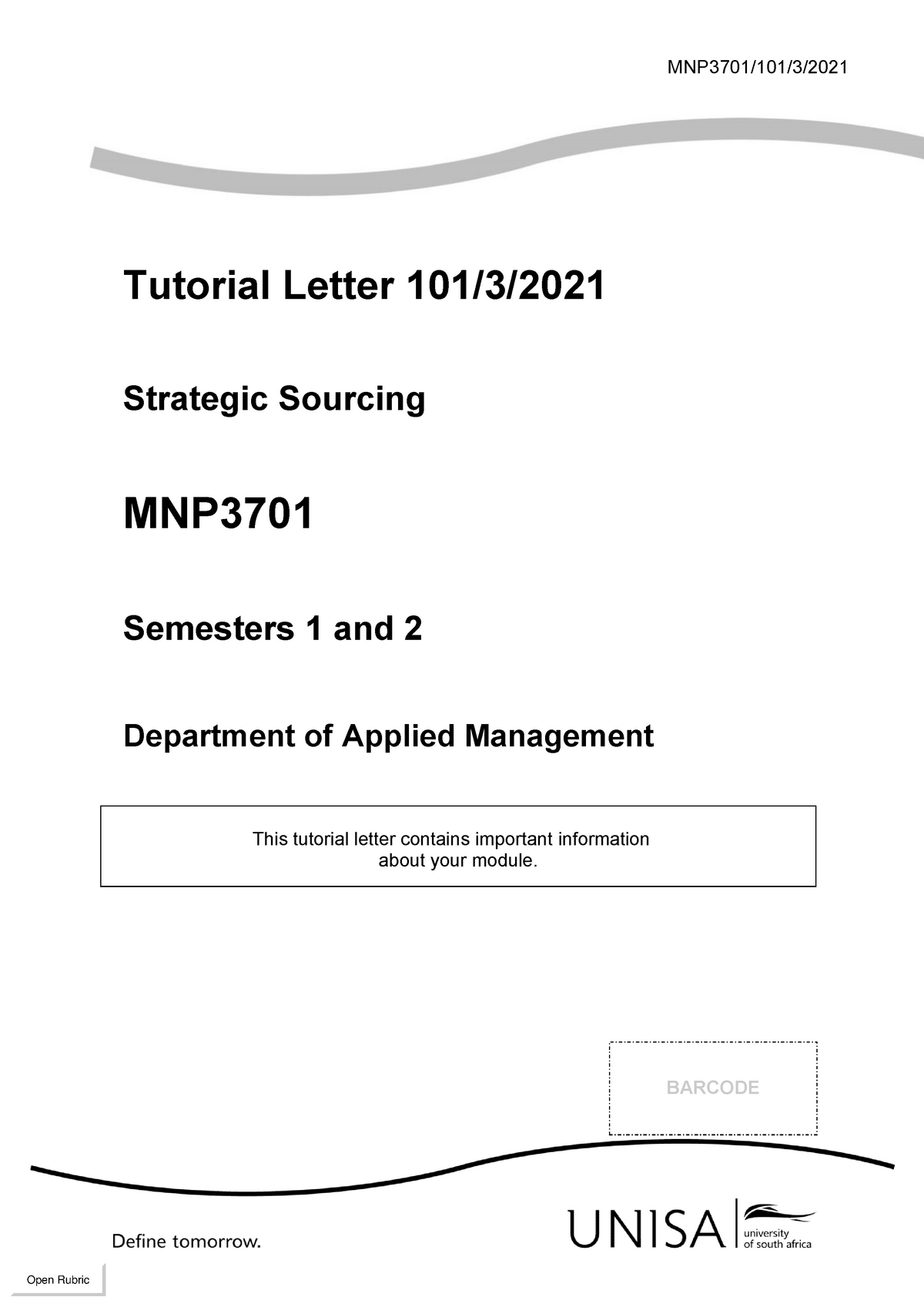 101 2021 3 B - Mandatory Information MNP3701 - MNP3701/101/3/ Tutorial ...