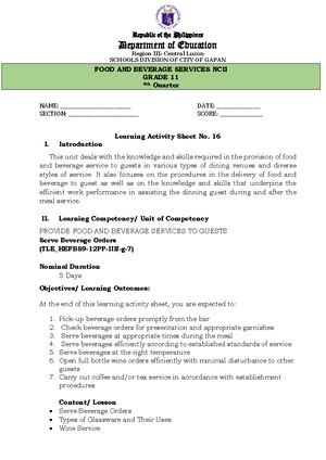 FBS-LAS No - LAS - Republic of the Philippines Department of Education ...