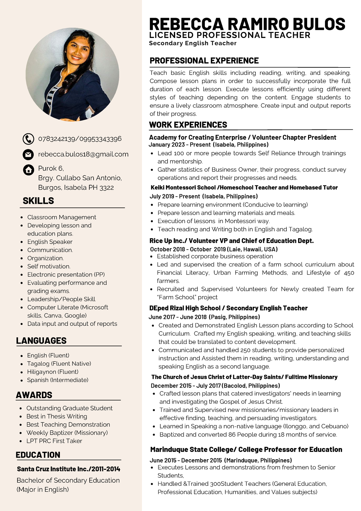 Modern Professional Sales Marketer Resume - 0783242139/ Purok 6, Brgy ...