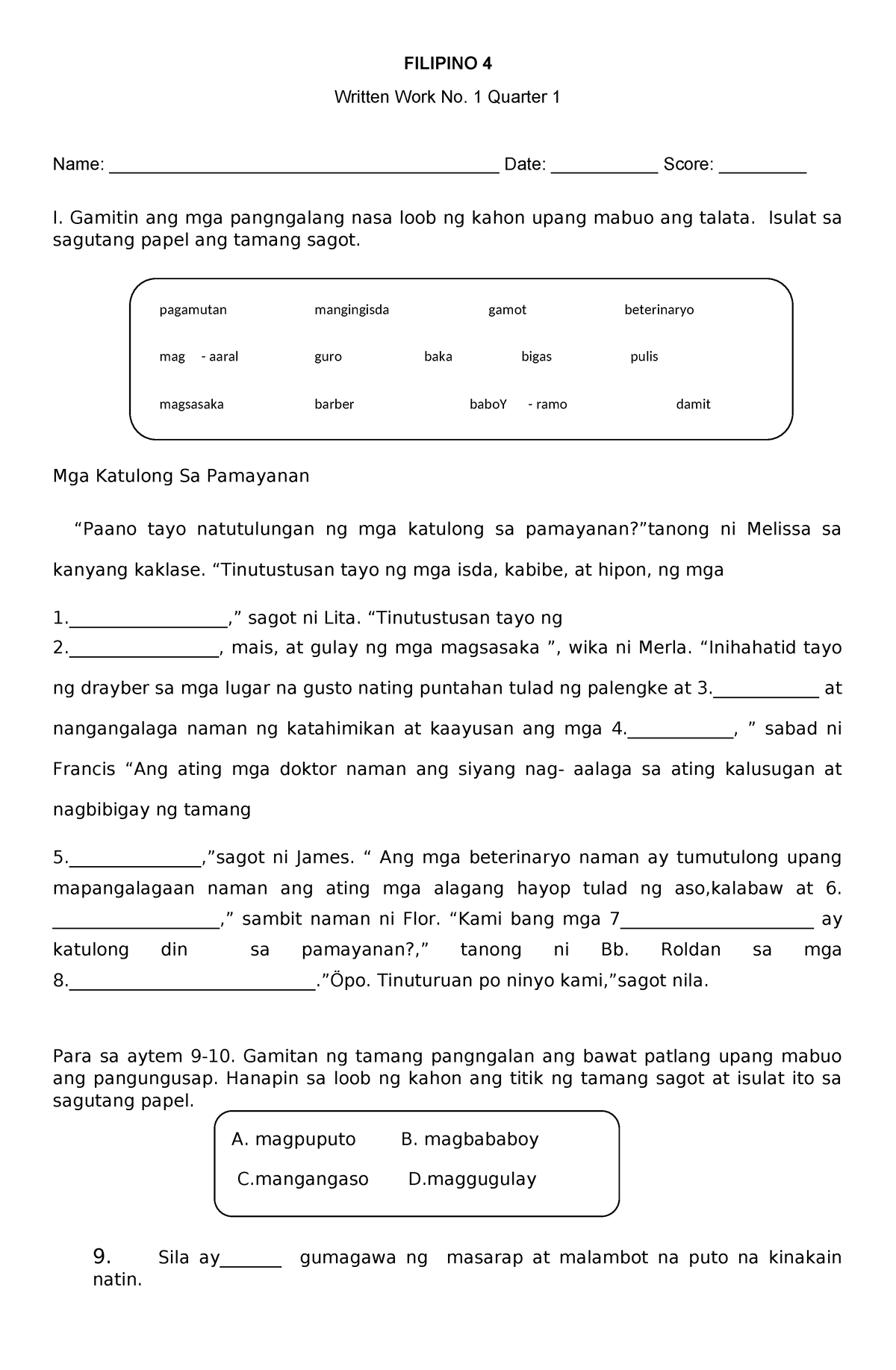 Grade 4 Summative Test In Filipino Modules 1-3 - FILIPINO 4 Written ...