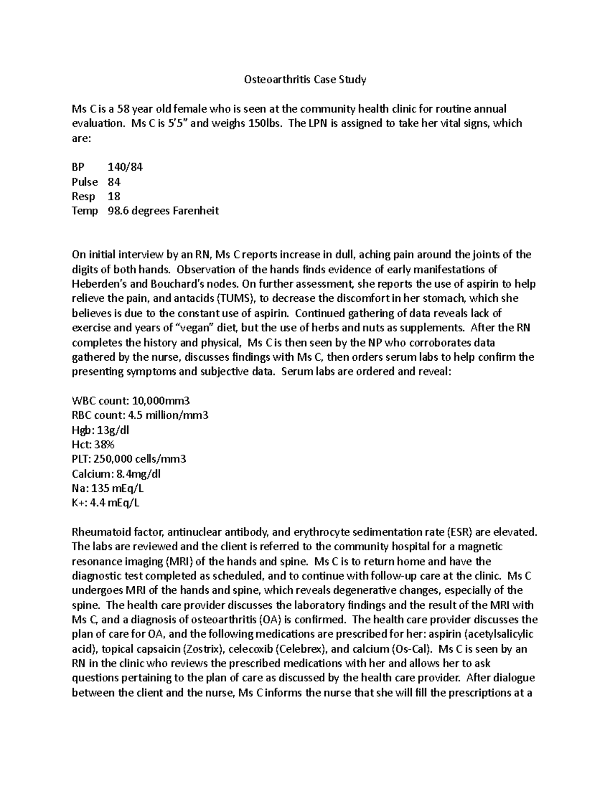 osteoarthritis single case study