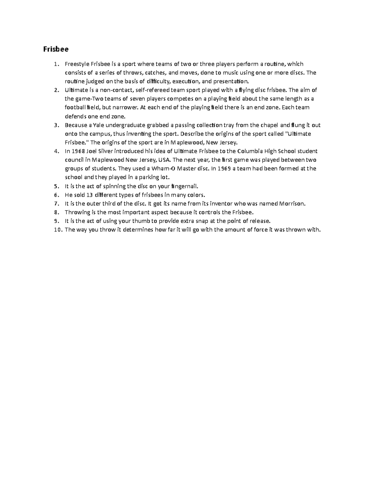 Frisbee - coursework - Frisbee Freestyle Frisbee is a sport where teams ...