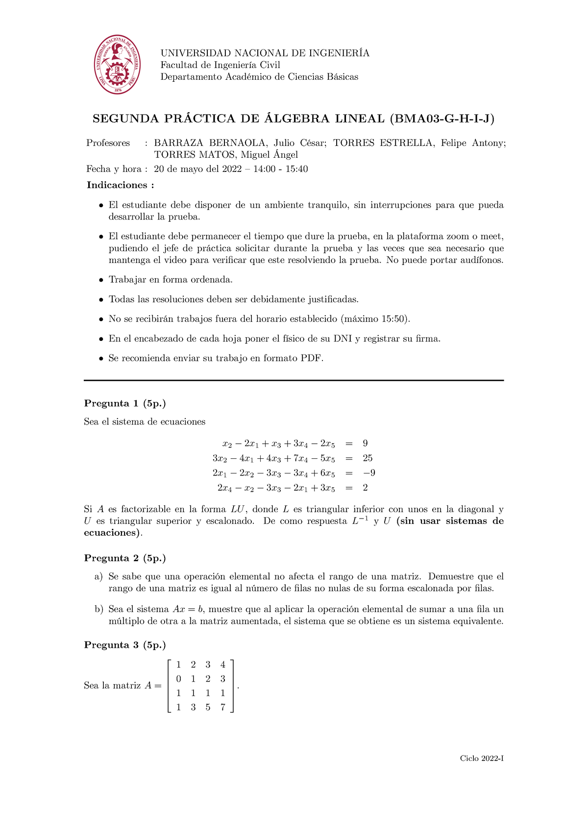 PC02 BMA03 2022-1 - Es El Examen De La Segunda Practica Calificada De ...