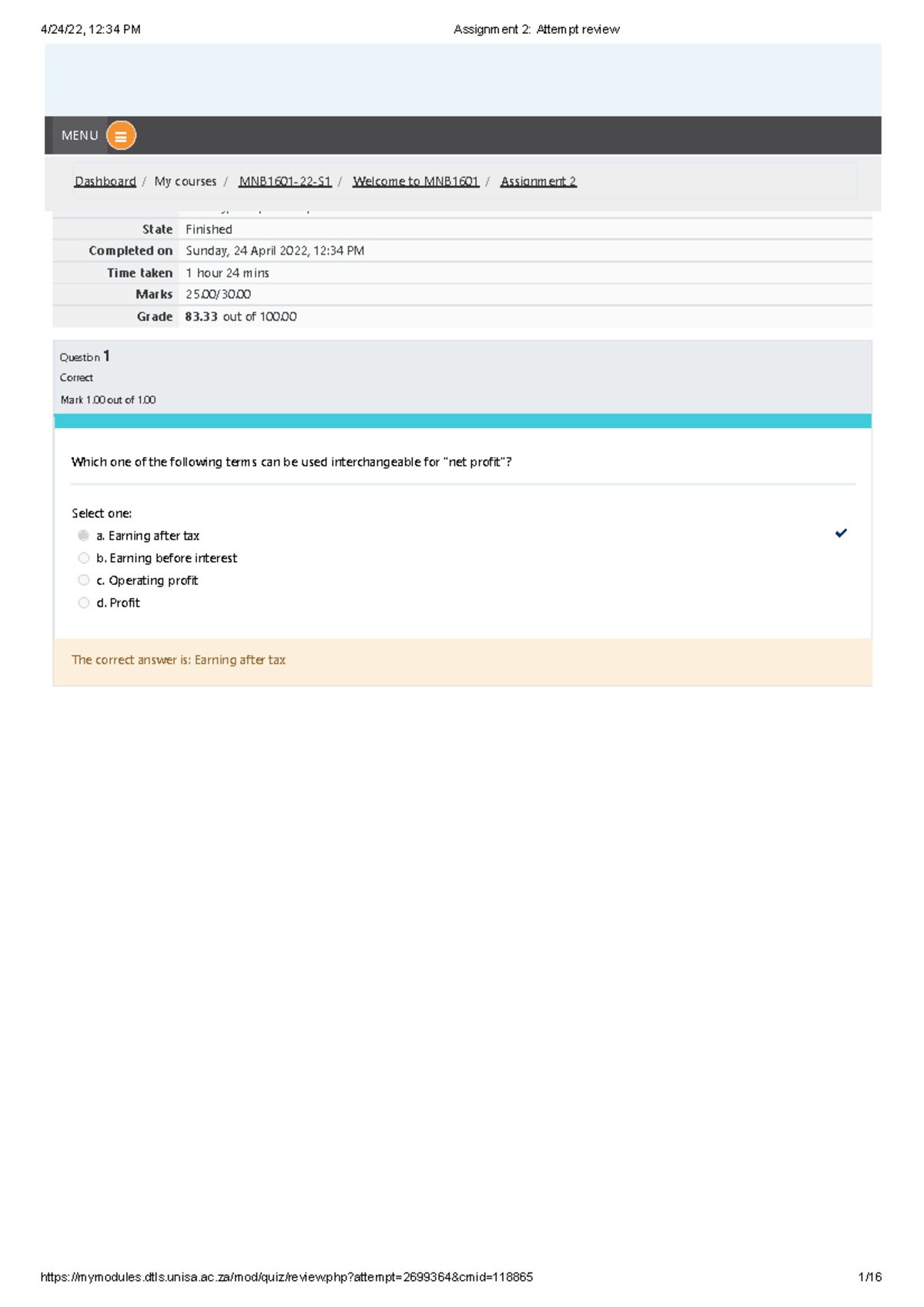 Assignment 2 Feedback - Started on Sunday, 24 April 2022, 11:10 AM ...