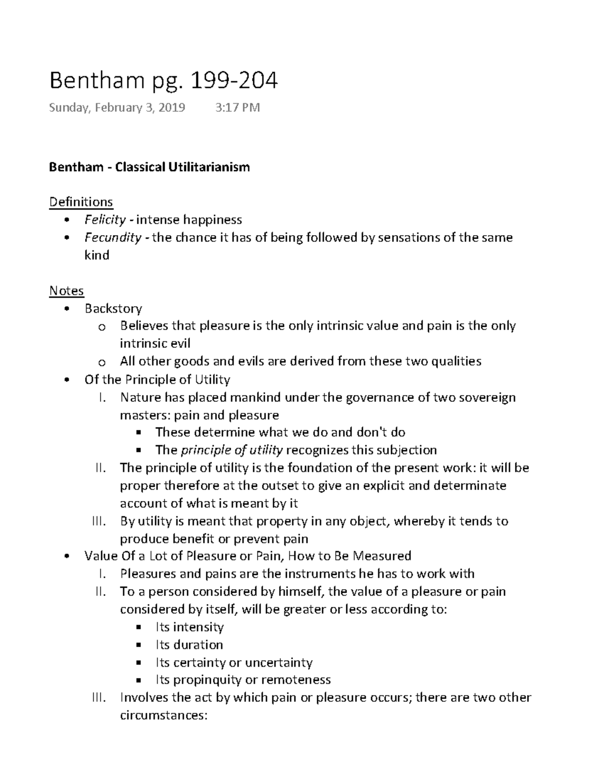 Bentham pg. 199204 Summary The Moral Life an Introductory Reader