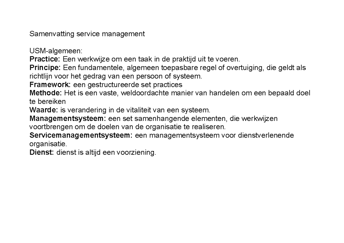Samenvatting service managment - Samenvatting service management USM
