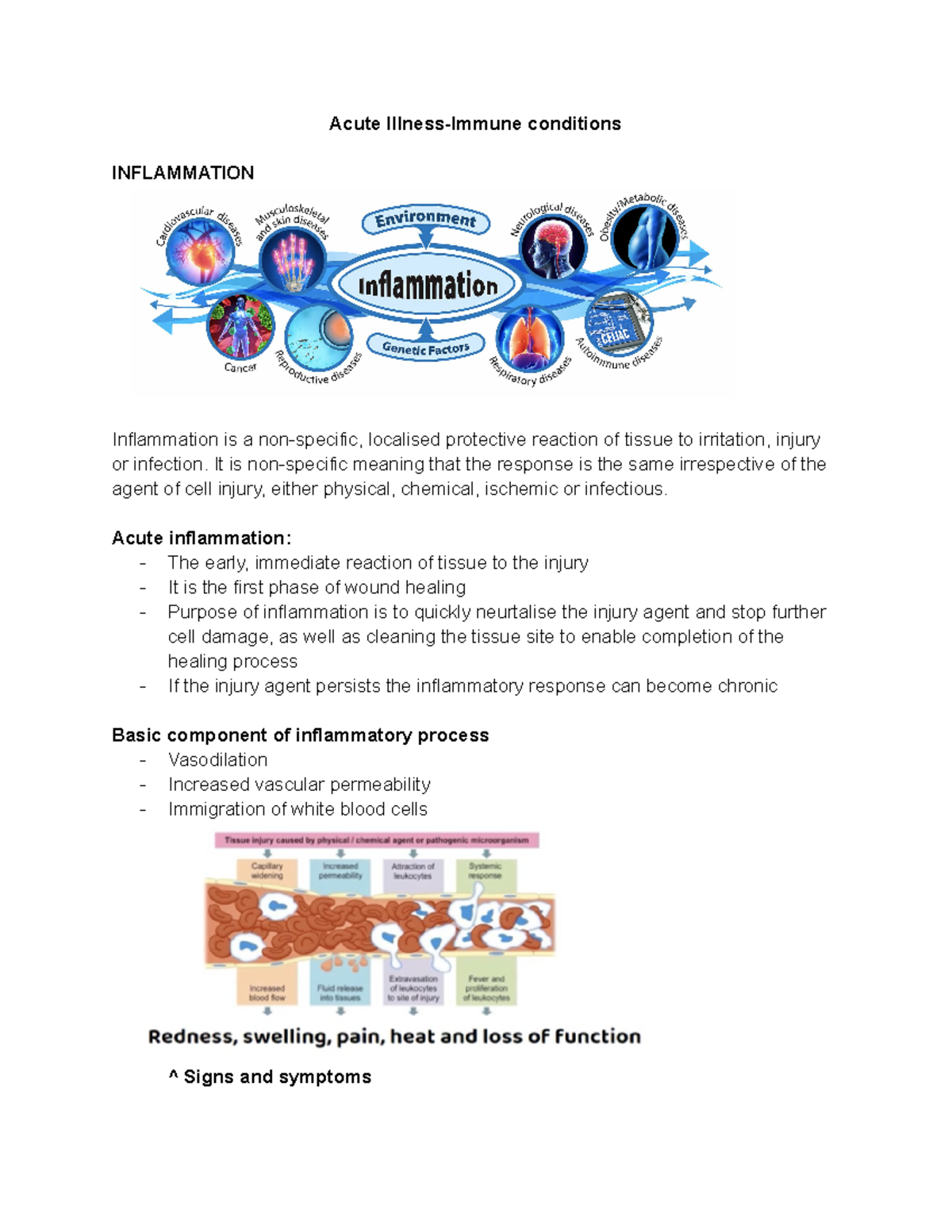 WEEK 2 - HNN227 WEEK 2 NOTES - Acute Illness-Immune conditions ...