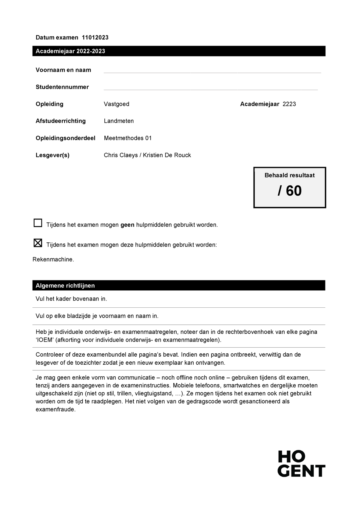 2223 1LAM MM01 EXVB03 - Voorbeeld Examen - Datum Examen 11012023 ...