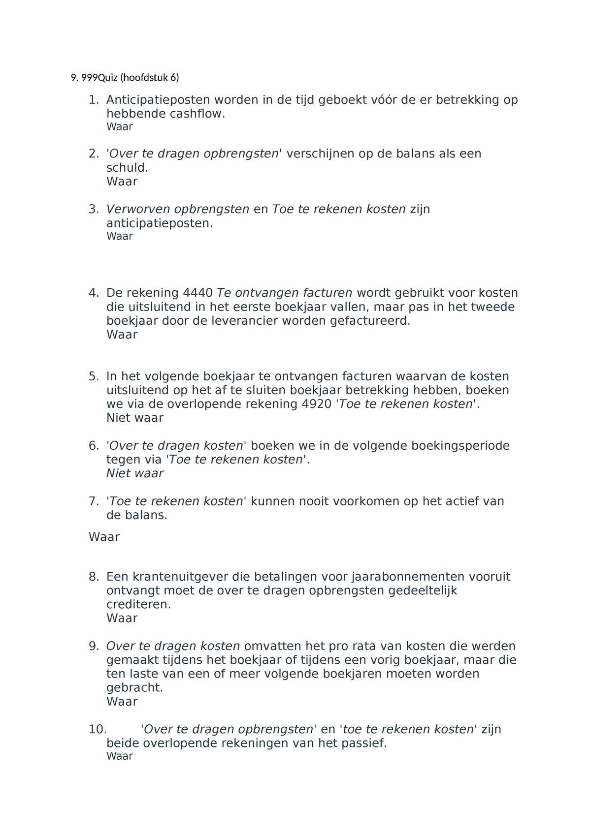 Boekhouden Quiz Deel 6 - Het Is Een Quiz - 9. 999Quiz (hoofdstuk 6) 1 ...