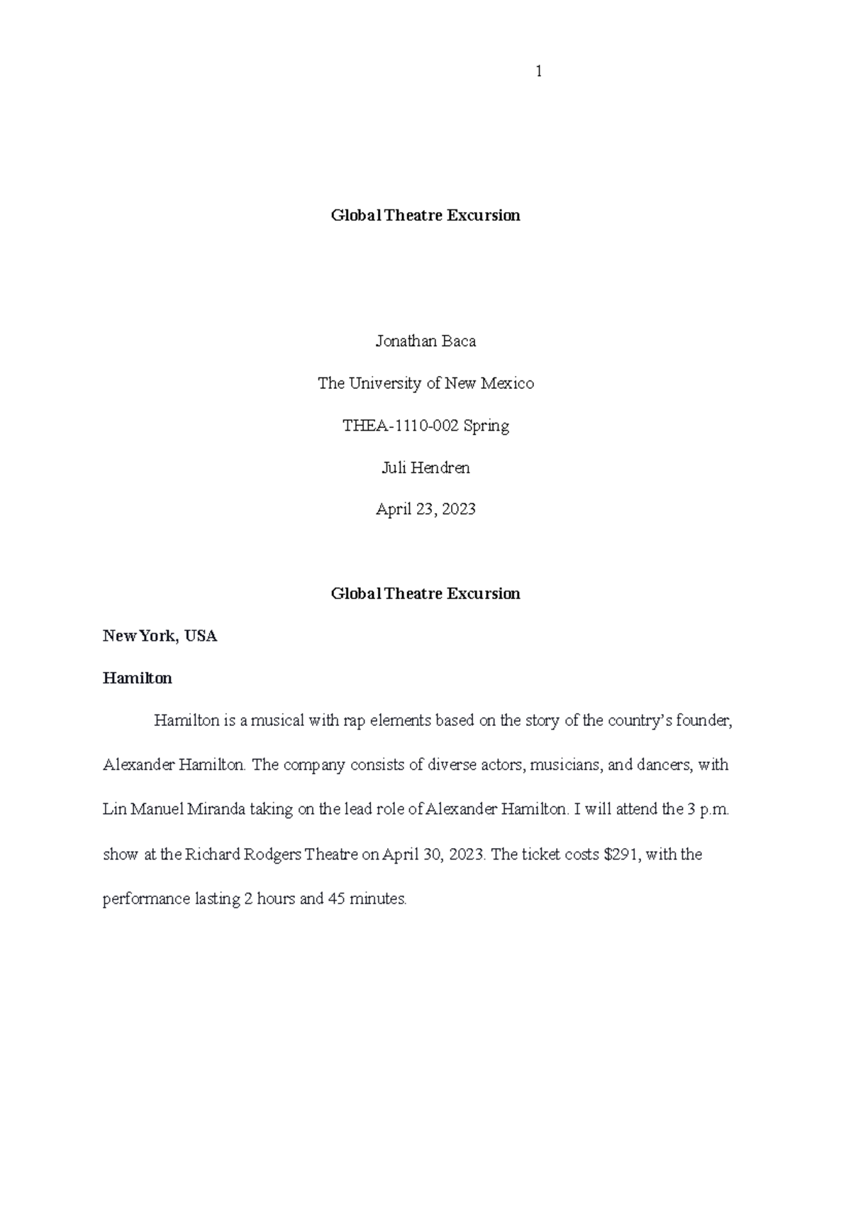 Global Theatre Excursion Draft 1 - Global Theatre Excursion Jonathan ...